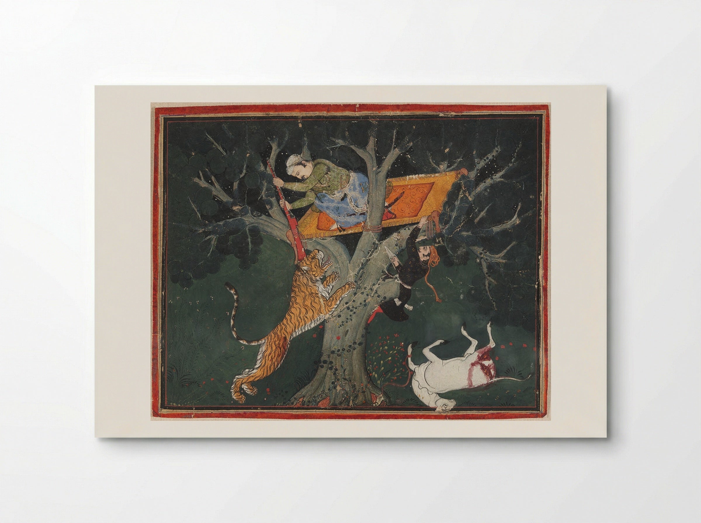 Rao Raja Bhoj Singh of Bundi Batters a Leaping Tiger from a Tree - Unknown Artist - Poster