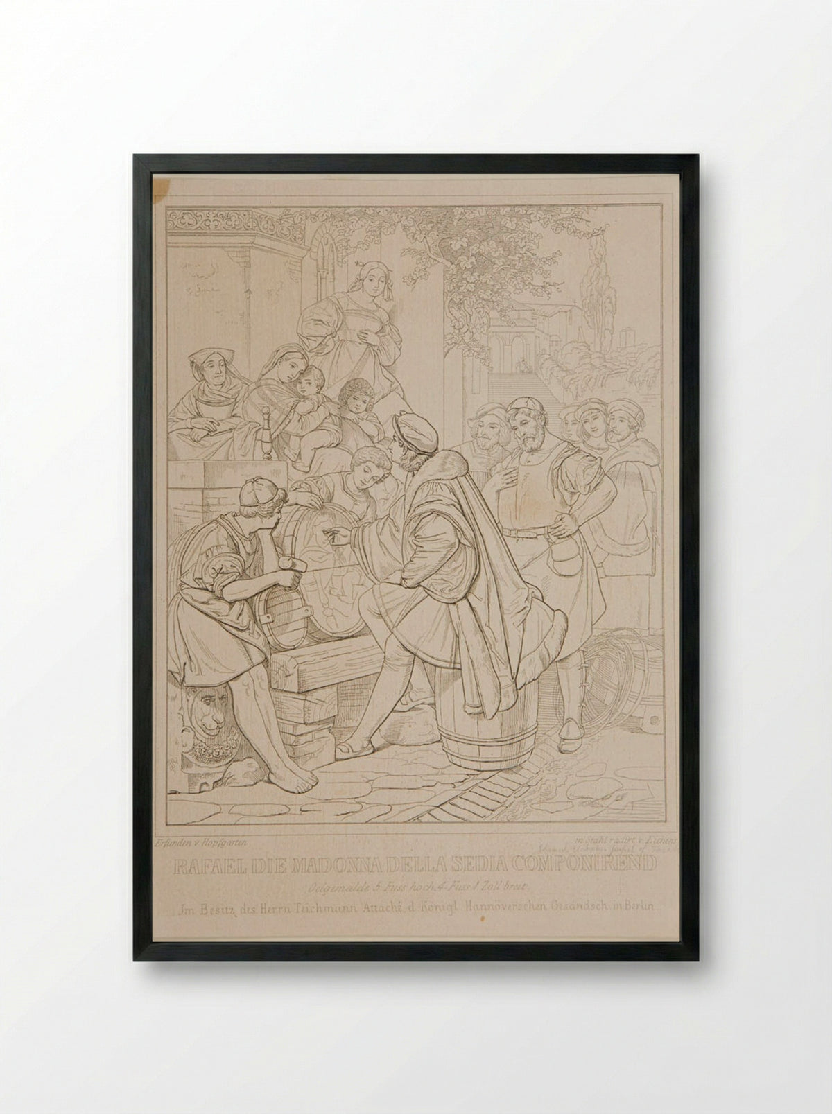 Raphael Composing the Madonna della Sedia - Friedrich Eduard Eichens - Framed Print Black