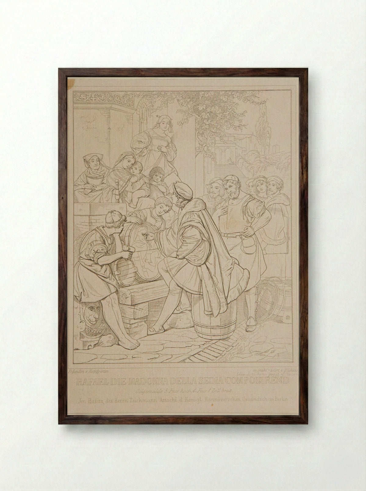 Raphael Composing the Madonna della Sedia - Friedrich Eduard Eichens - Framed Print Dark Wood