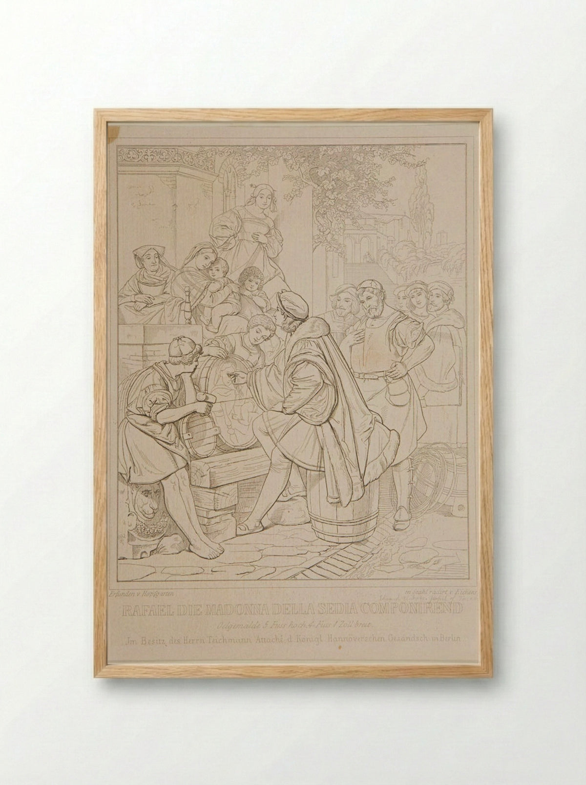 Raphael Composing the Madonna della Sedia - Friedrich Eduard Eichens - Framed Print Wood