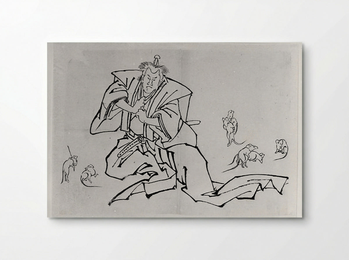 Rats and a Kabuki Actor in the Role of Nikki Danjō - Hokusai School - Poster