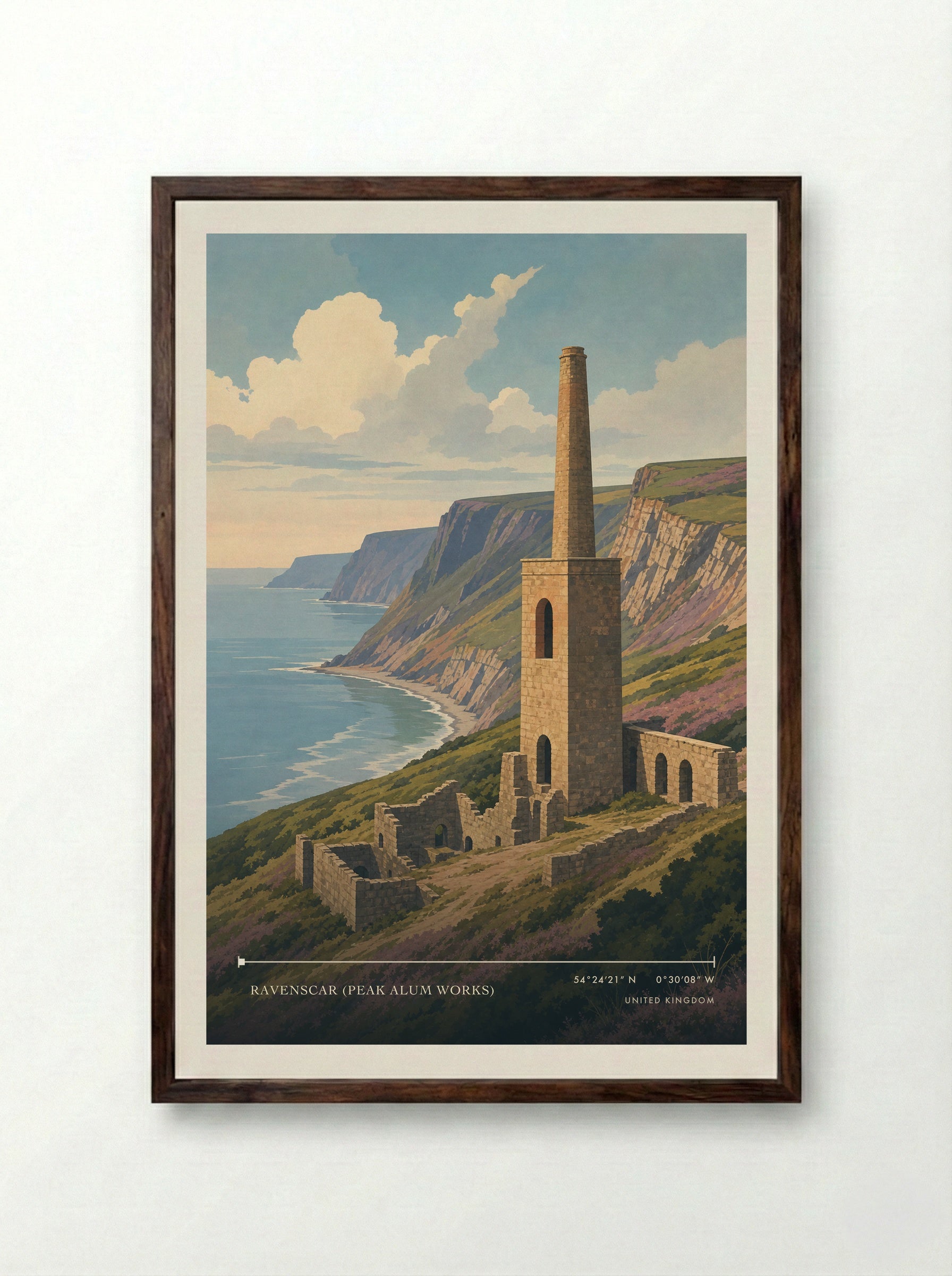 Ravenscar (Peak Alum Works) United Kingdom Travel Poster - Framed Print Dark Wood