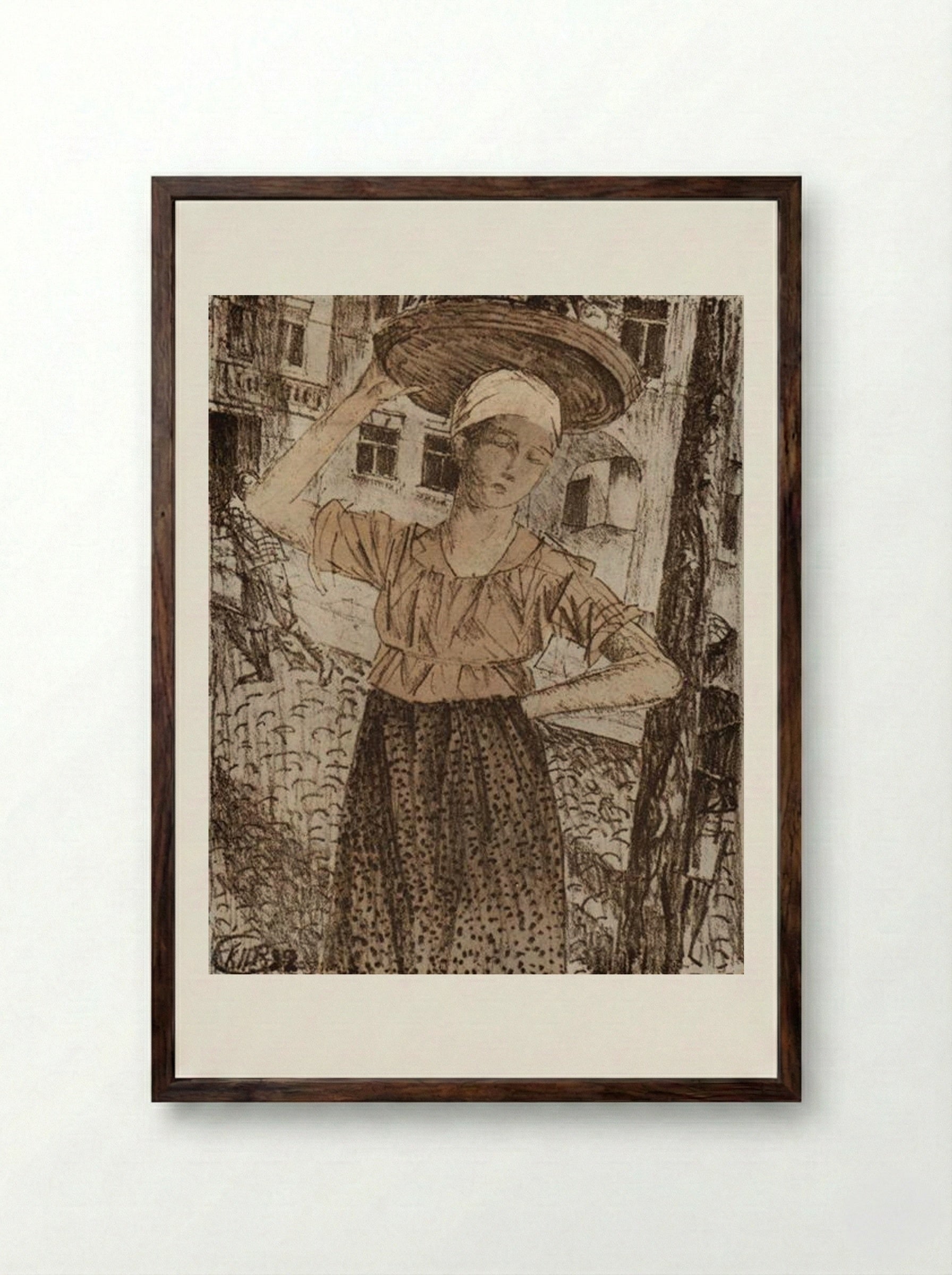 Raznoschitsa (The Delivery Girl) - Kuzma Petrov-Vodkin - Framed Print Dark Wood