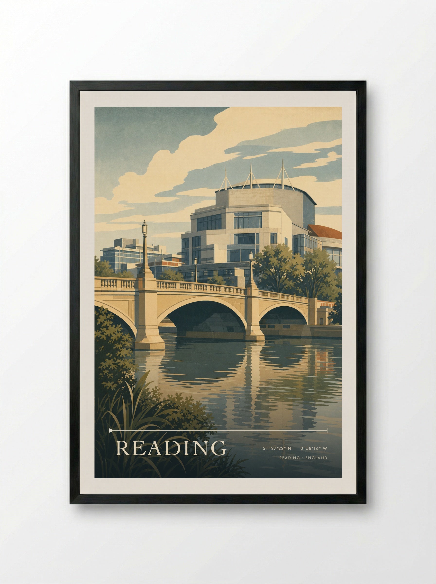 Reading England Travel Poster - Framed Print Black