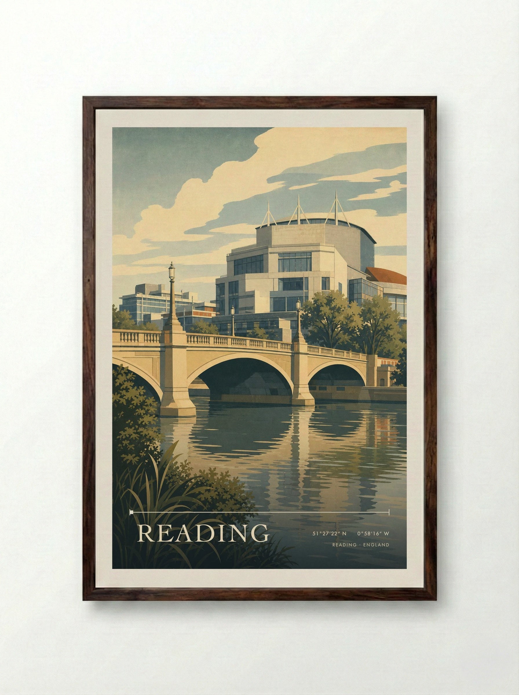 Reading England Travel Poster - Framed Print Dark Wood