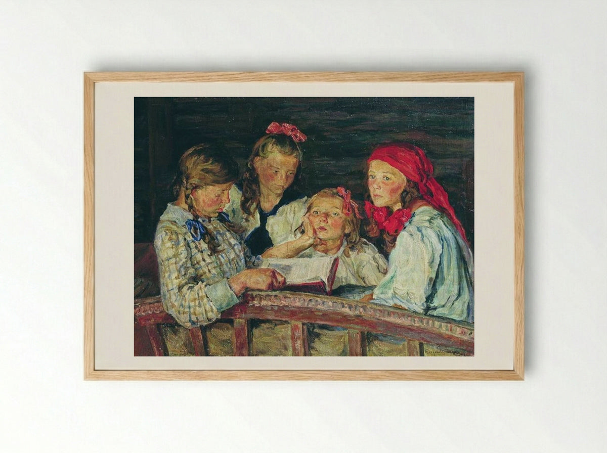 Reading a Book - Nikolay Bogdanov-Belsky - Framed Print Wood