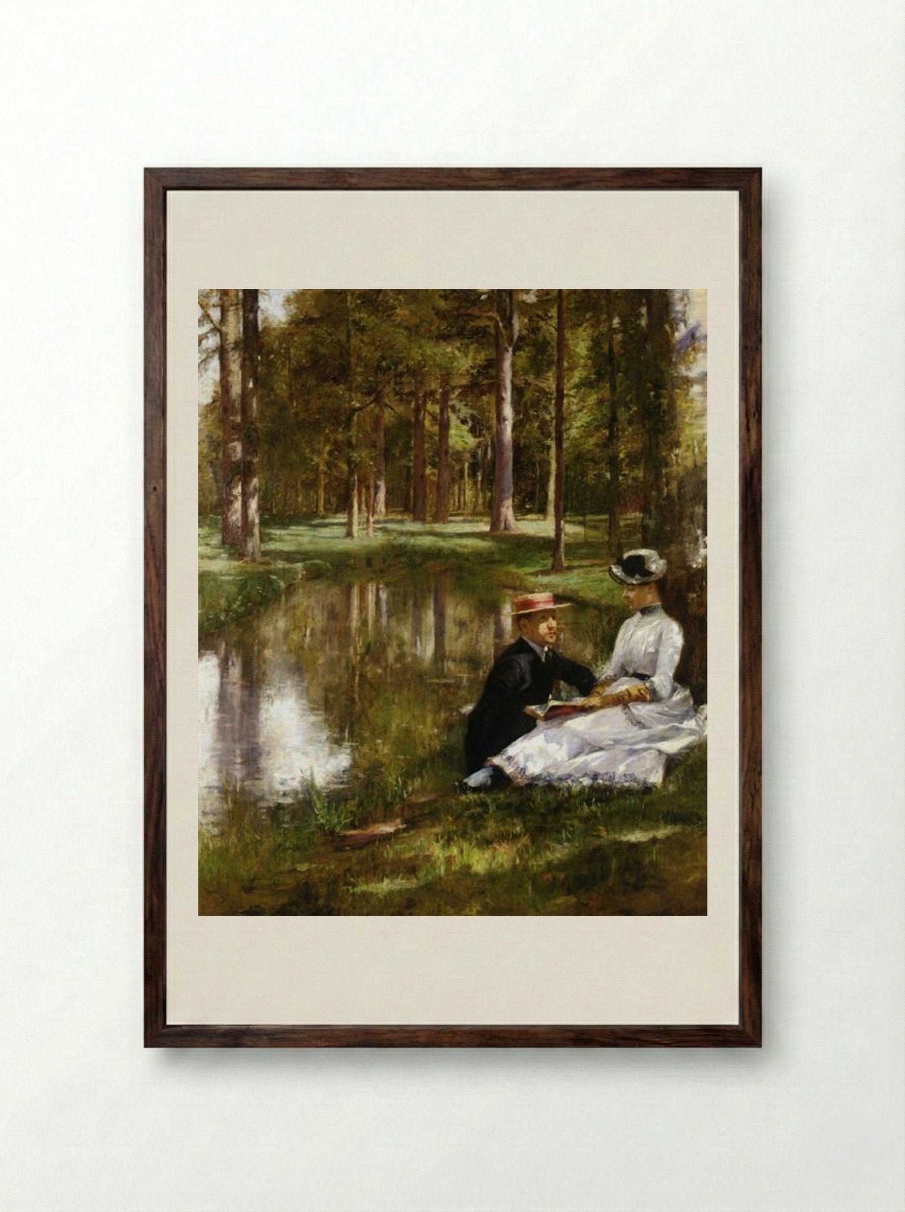 Reading - Julius LeBlanc Stewart - Framed Print Dark Wood