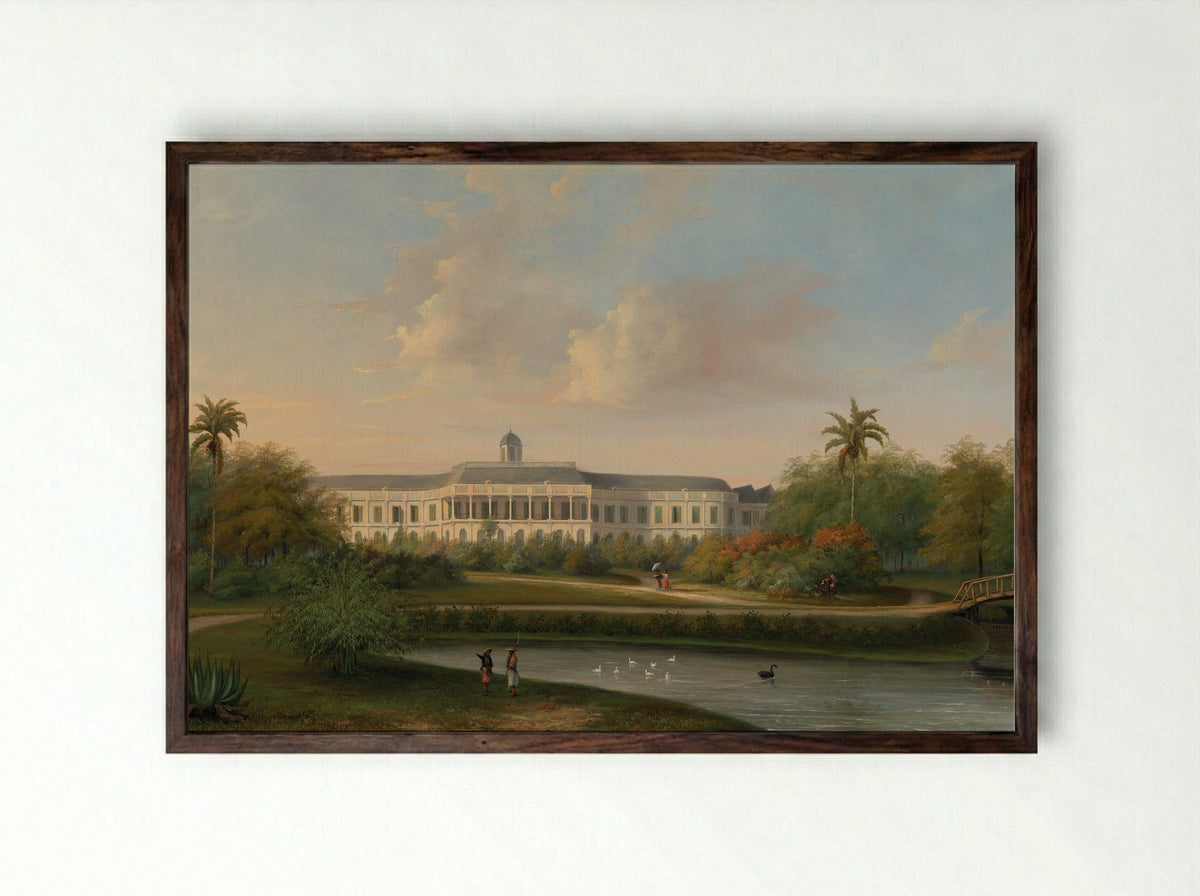 Rear View of Buitenzorg Palace before the Earthquake of 10 October 1834 - Willem Troost (II) - Framed Print Dark Wood