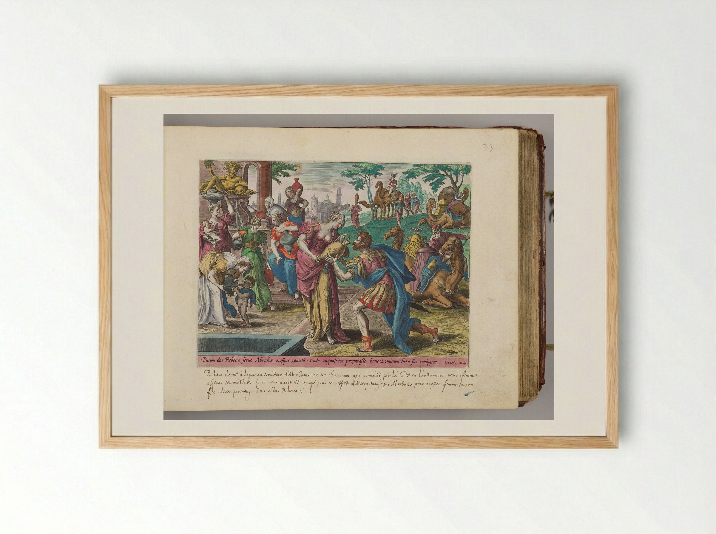 Rebecca Giving Eliezer Water to Drink at the Well - Adriaen Collaert - Framed Print Wood