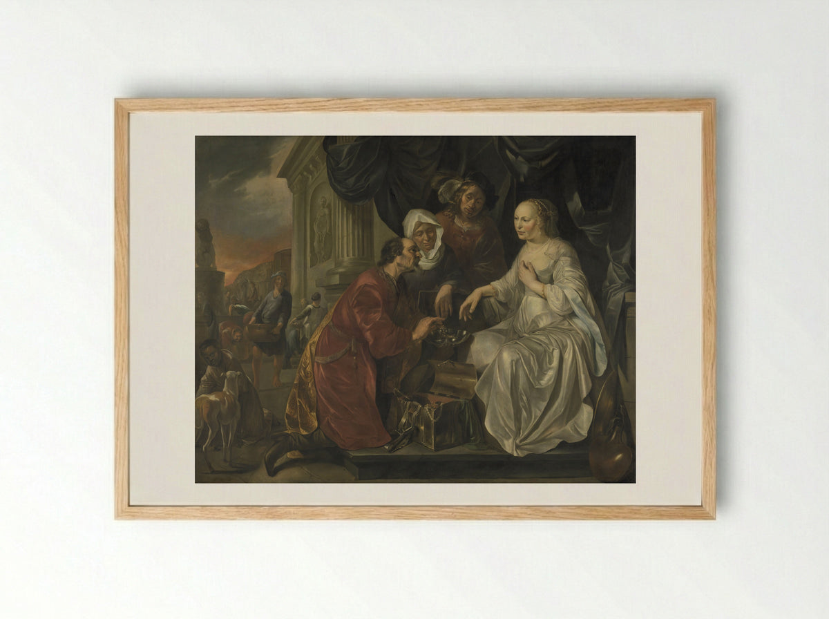 Rebecca Receiving Gifts from Abraham's Servant - Hendrick Heerschop - Framed Print Wood