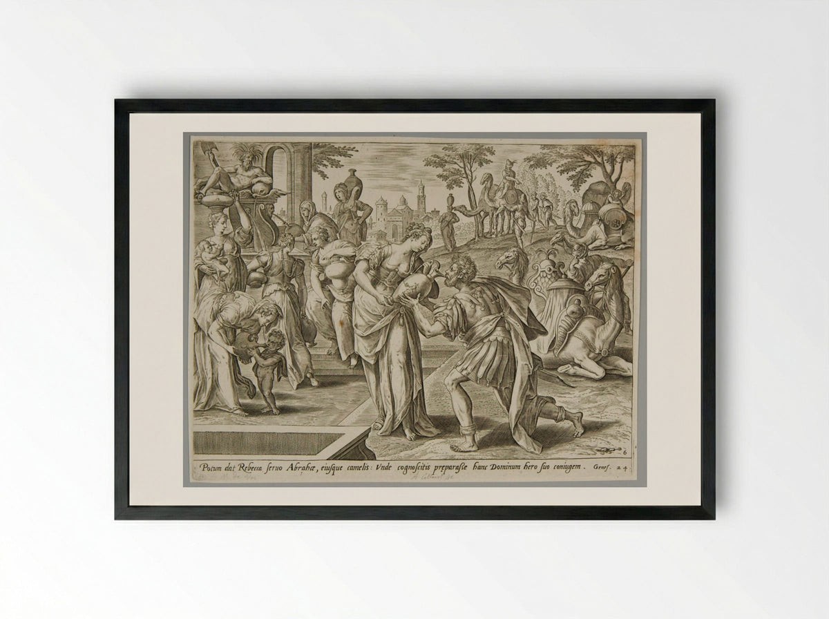 Rebecca at the Well - Adriaen Collaert - Framed Print Black