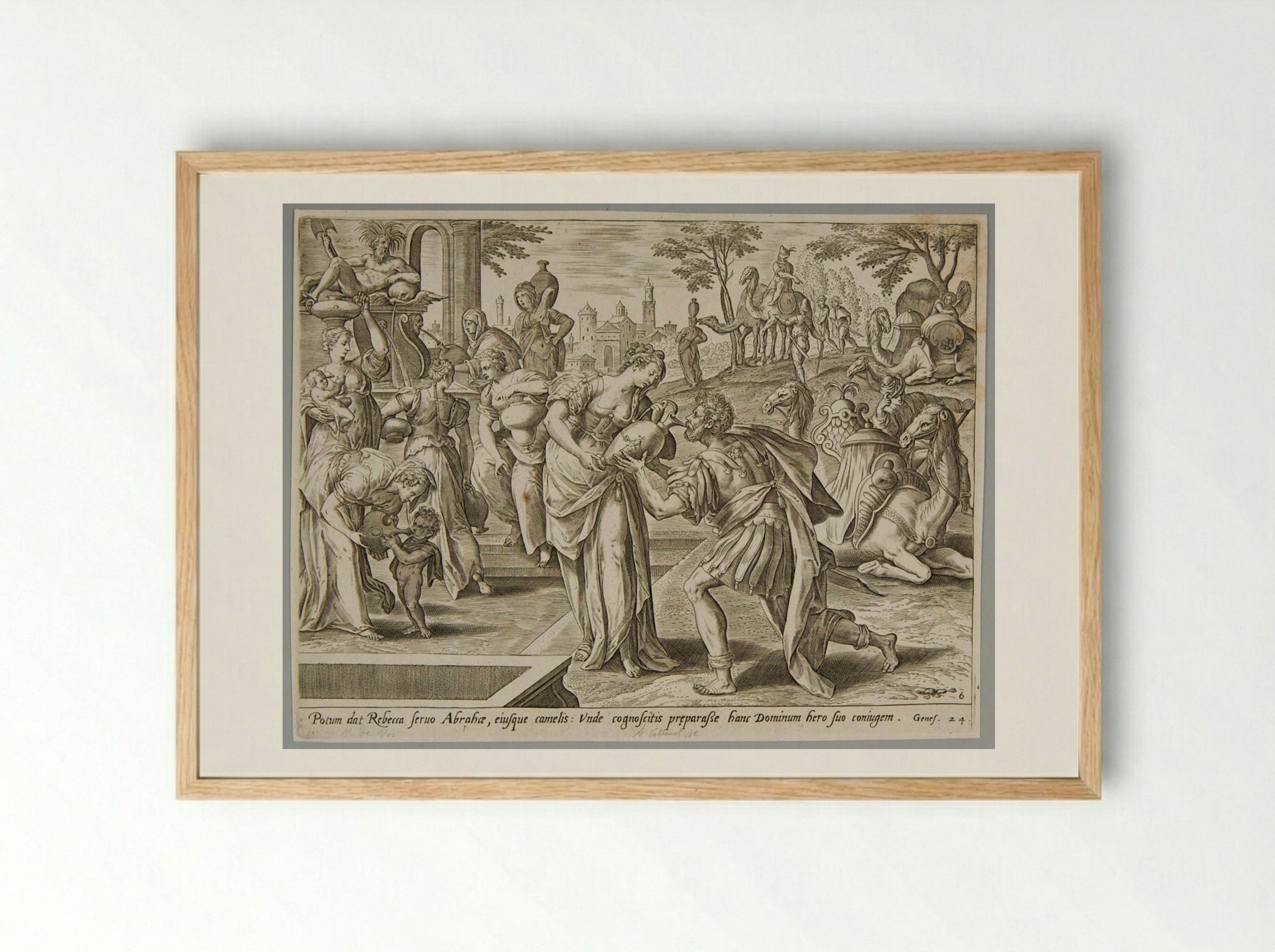 Rebecca at the Well - Adriaen Collaert - Framed Print Wood