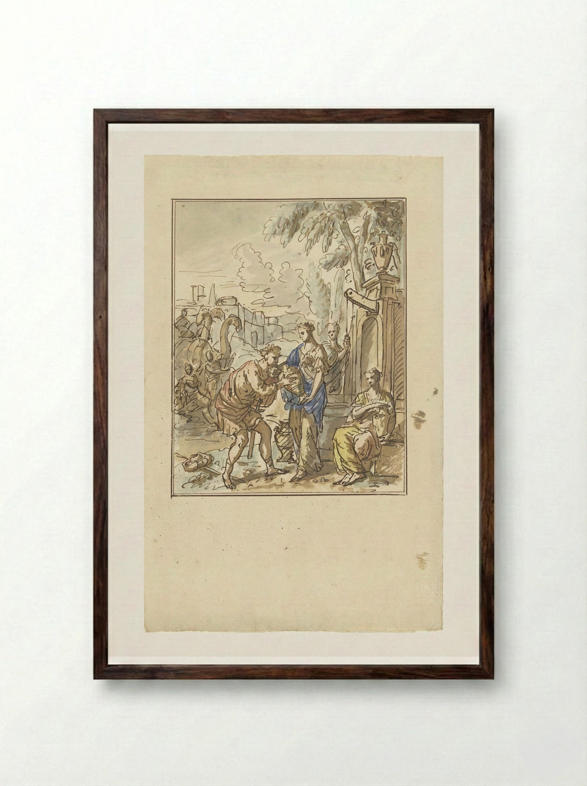 Rebekka geeft Eliëzer te drinken - Elias van Nijmegen - Framed Print Dark Wood
