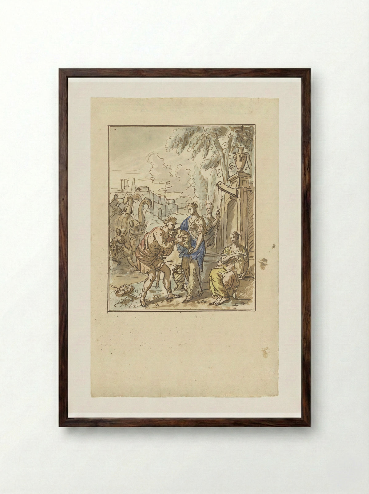 Rebekka geeft Eliëzer te drinken - Elias van Nijmegen - Framed Print Dark Wood