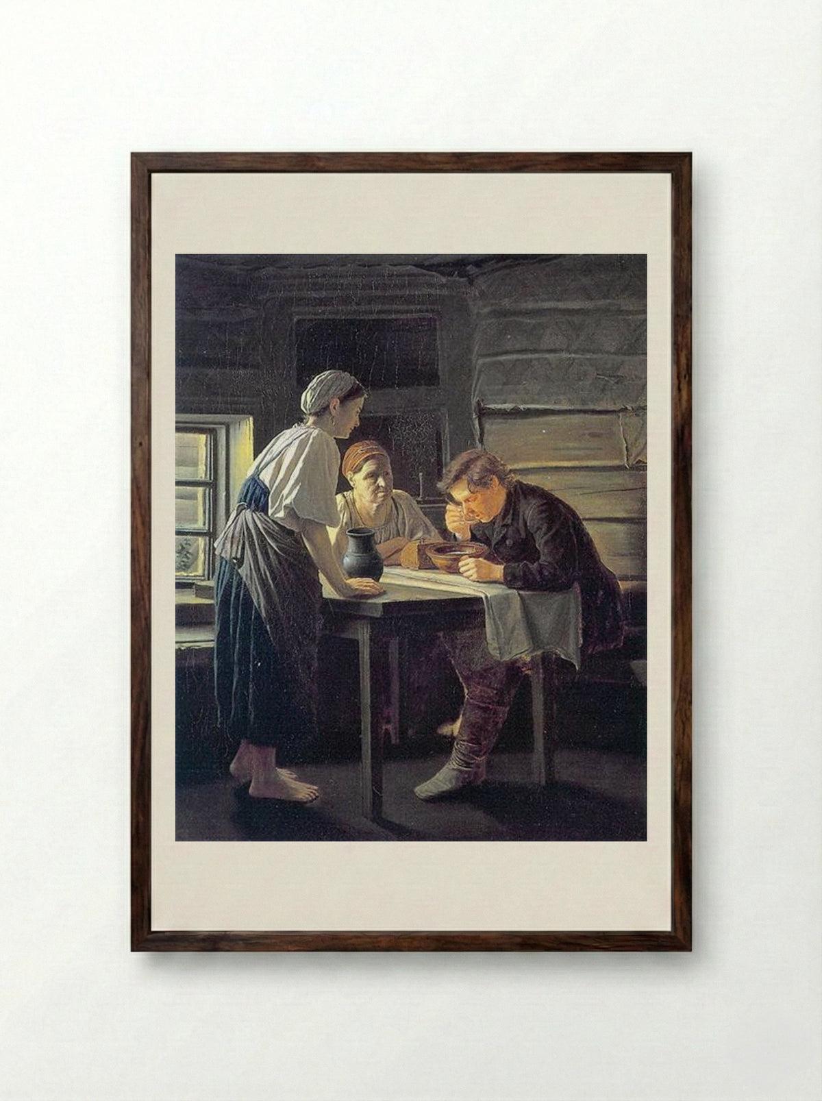Receiving a Wanderer - Vasily Perov - Framed Print Dark Wood