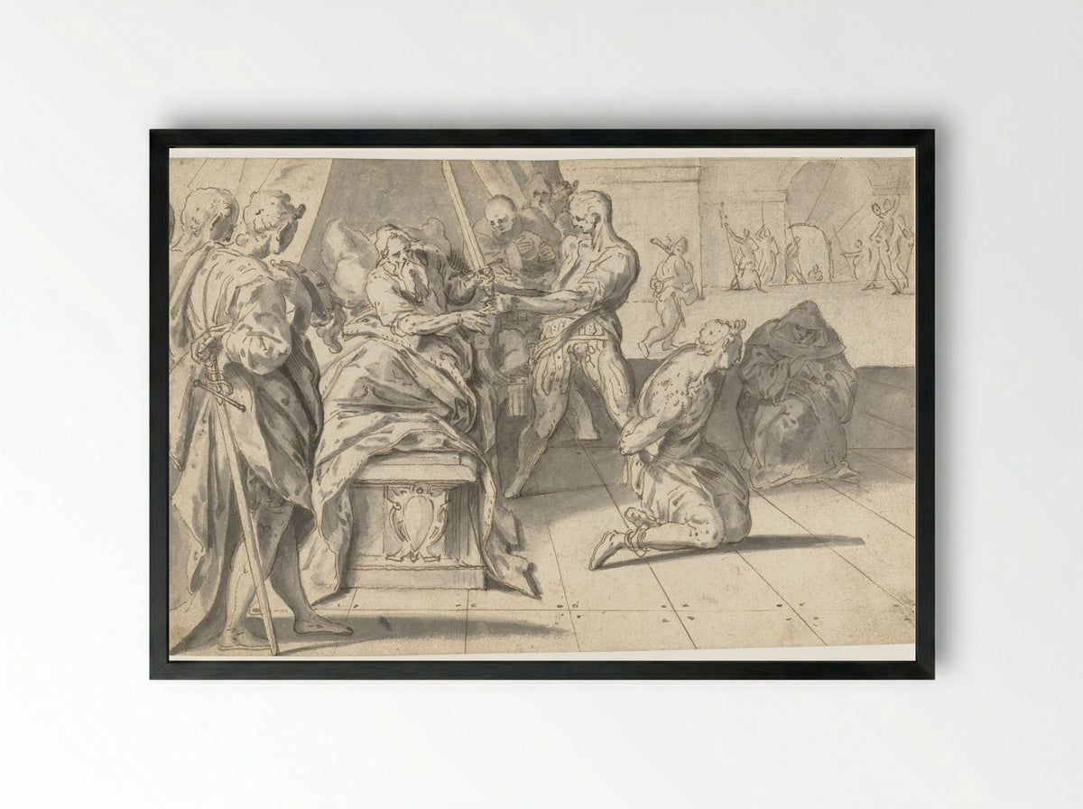 Rechtspraak van Graaf Willem III de Goede over de baljuw van Zuid-Holland - Anthonie Blocklandt - Framed Print Black