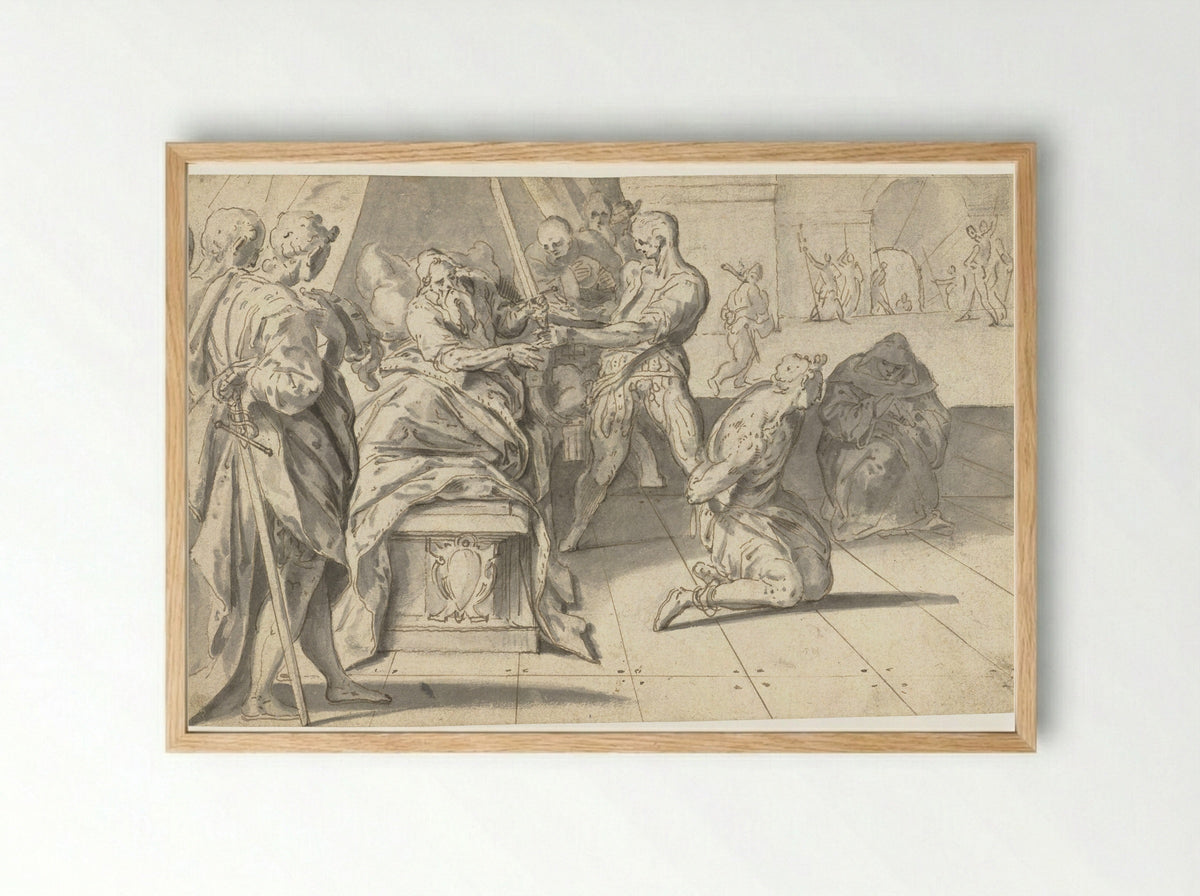 Rechtspraak van Graaf Willem III de Goede over de baljuw van Zuid-Holland - Anthonie Blocklandt - Framed Print Wood