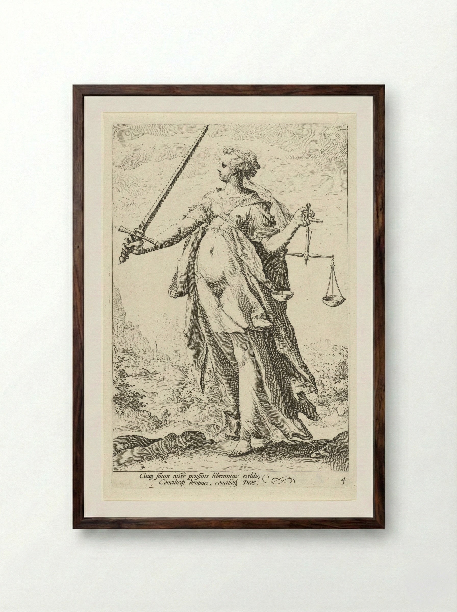 Rechtvaardigheid (Justitia) - Claes Jansz. Visscher (II) - Framed Print Dark Wood