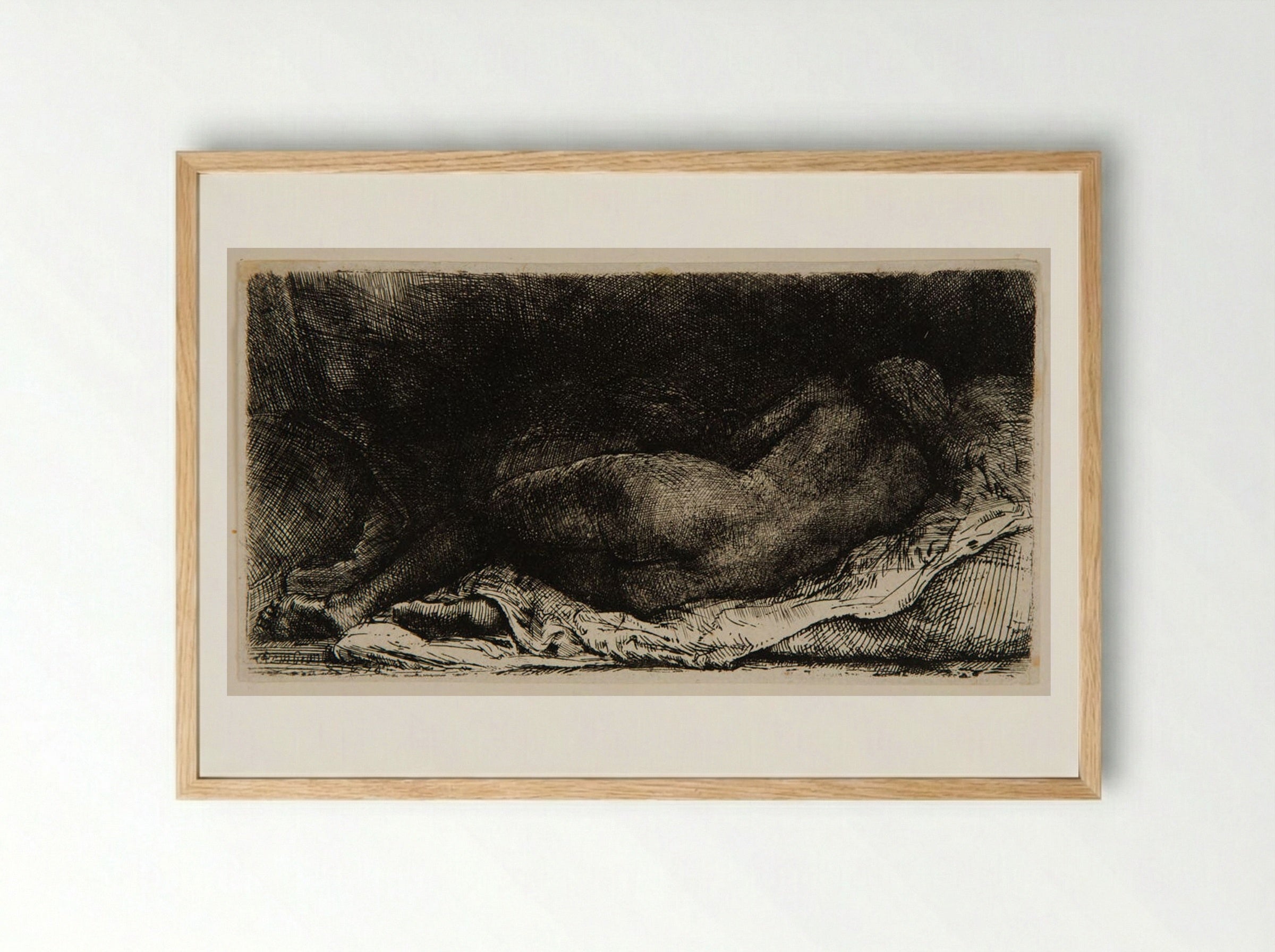 Reclining Female Nude - Rembrandt Harmensz. van Rijn - Framed Print Wood