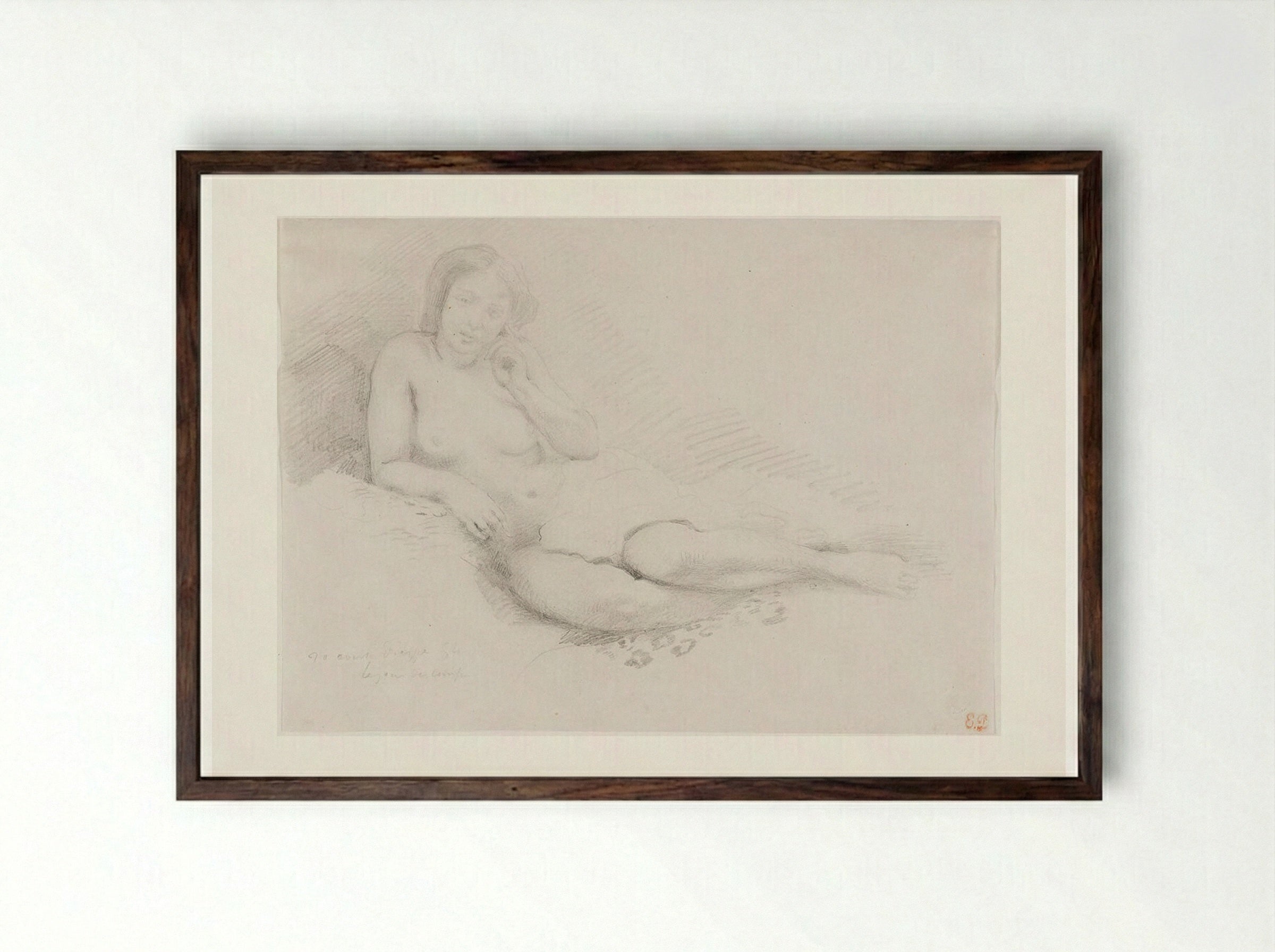 Reclining Nude Woman - Ferdinand-Victor-Eugène Delacroix - Framed Print Dark Wood