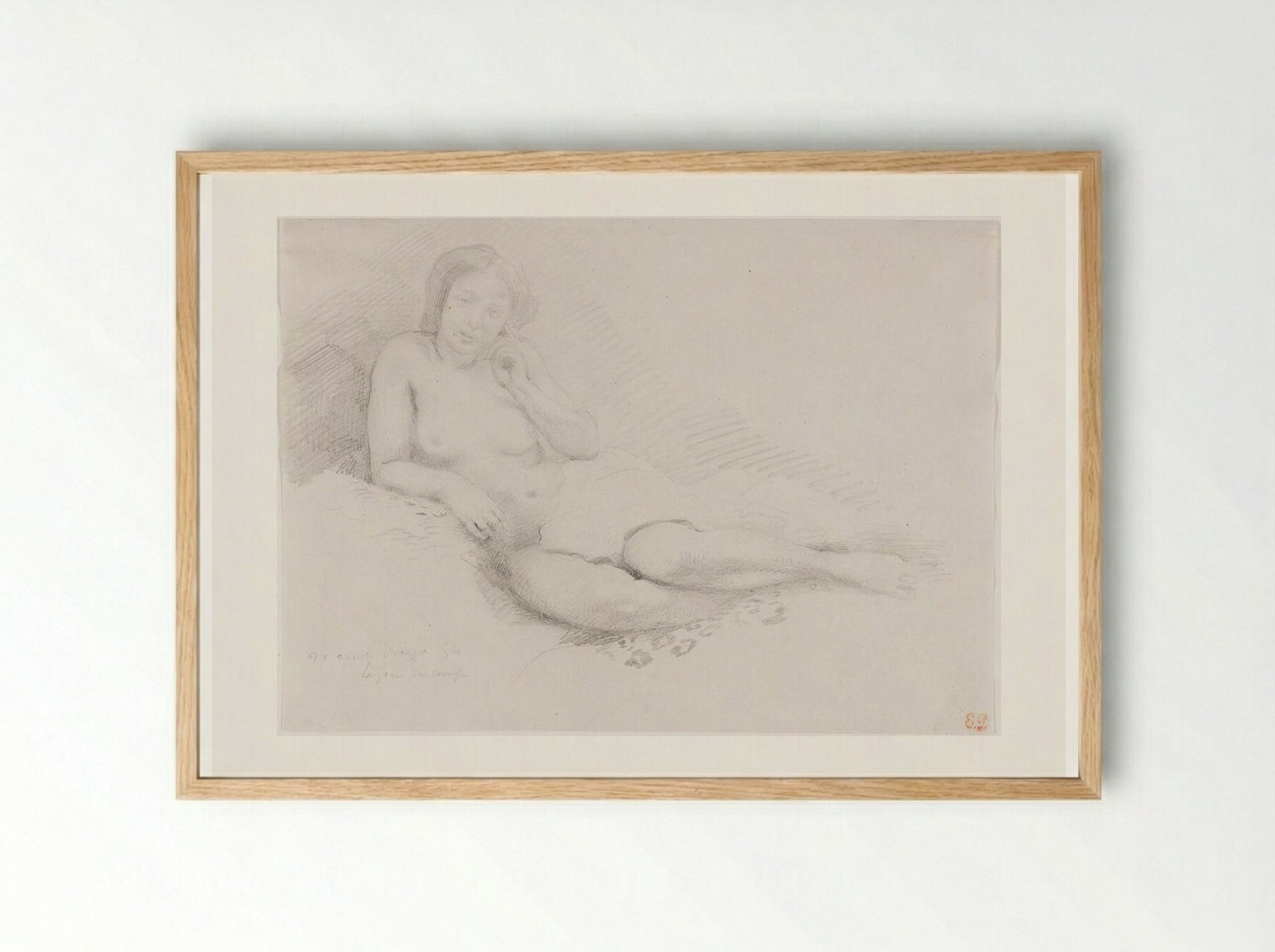 Reclining Nude Woman - Ferdinand-Victor-Eugène Delacroix - Framed Print Wood