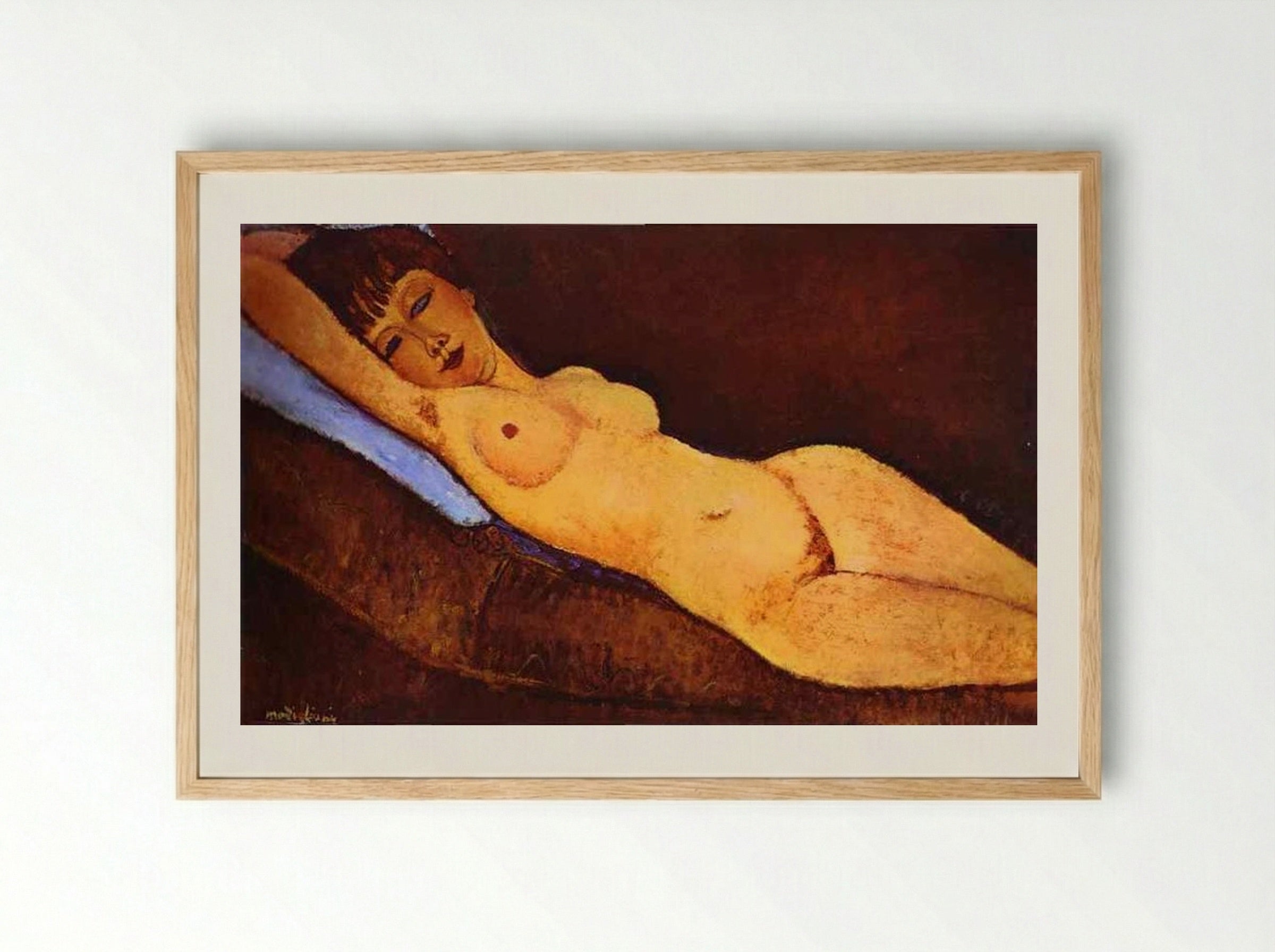 Reclining Nude with Blue Cushion - Amedeo Modigliani - Framed Print Wood