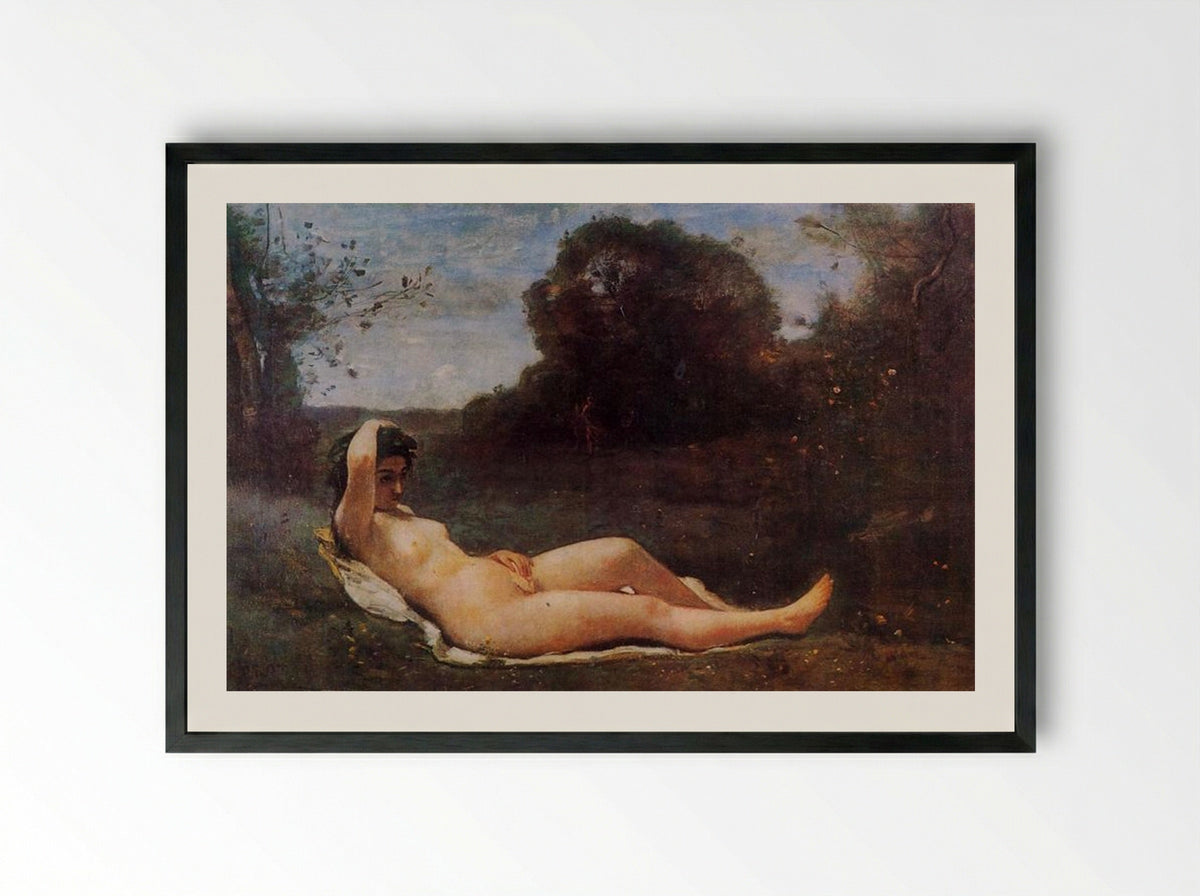 Reclining Nymph - Camille Corot - Framed Print Black