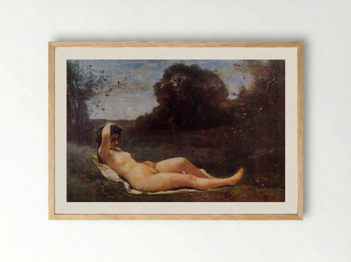 Reclining Nymph - Camille Corot - Framed Print Wood