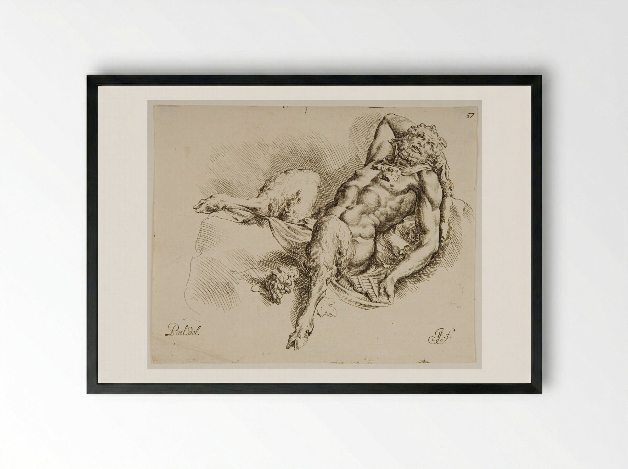 Reclining Pan - Jan de Bisschop - Framed Print Black