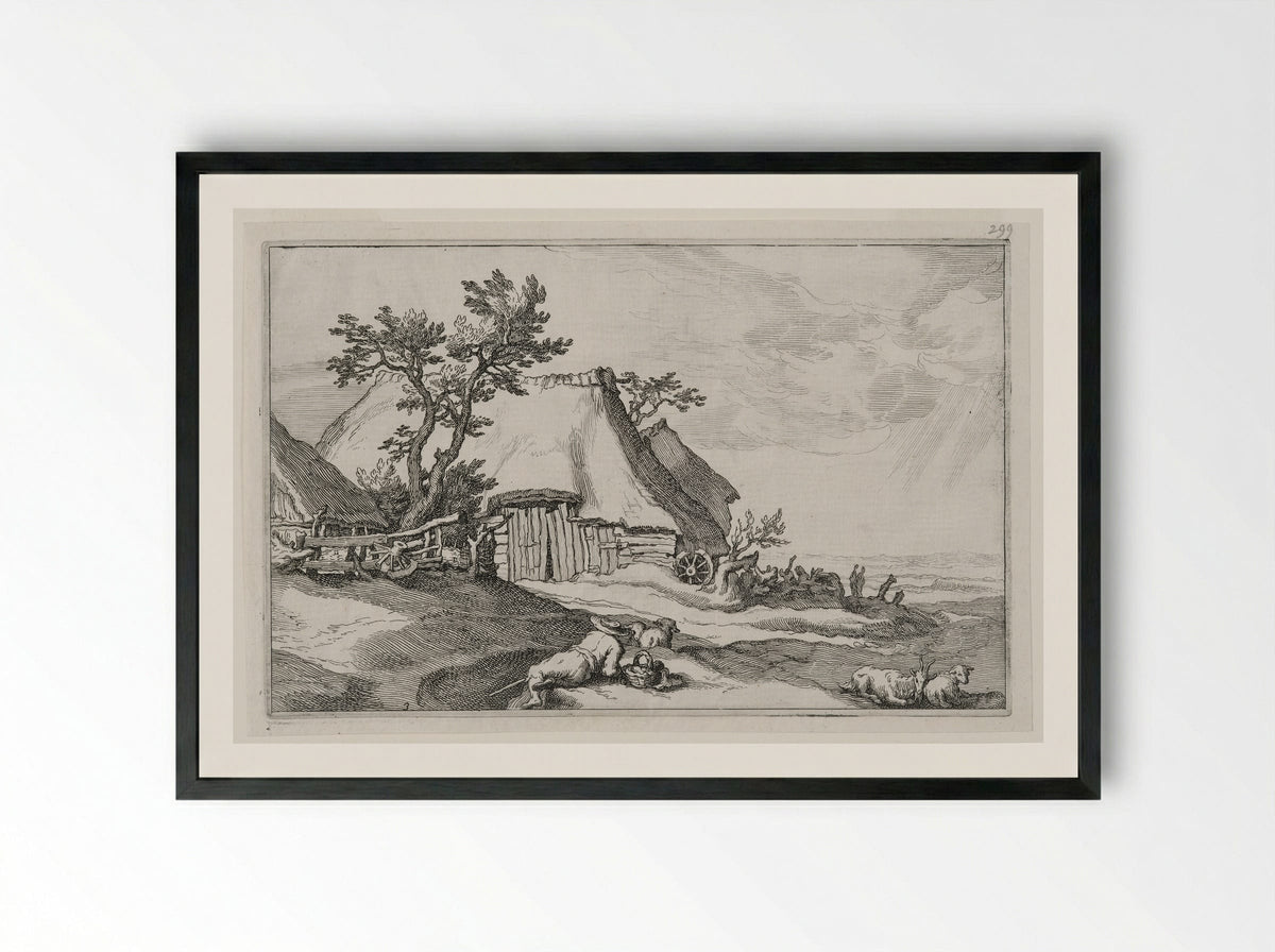 Reclining Shepherd in a Landscape - Boetius Adamsz. Bolswert - Framed Print Black