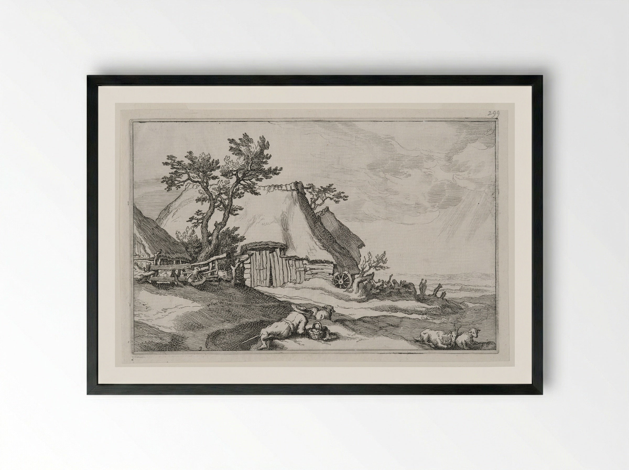 Reclining Shepherd in a Landscape - Boetius Adamsz. Bolswert - Framed Print Black