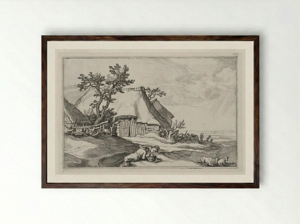 Reclining Shepherd in a Landscape - Boetius Adamsz. Bolswert - Framed Print Dark Wood