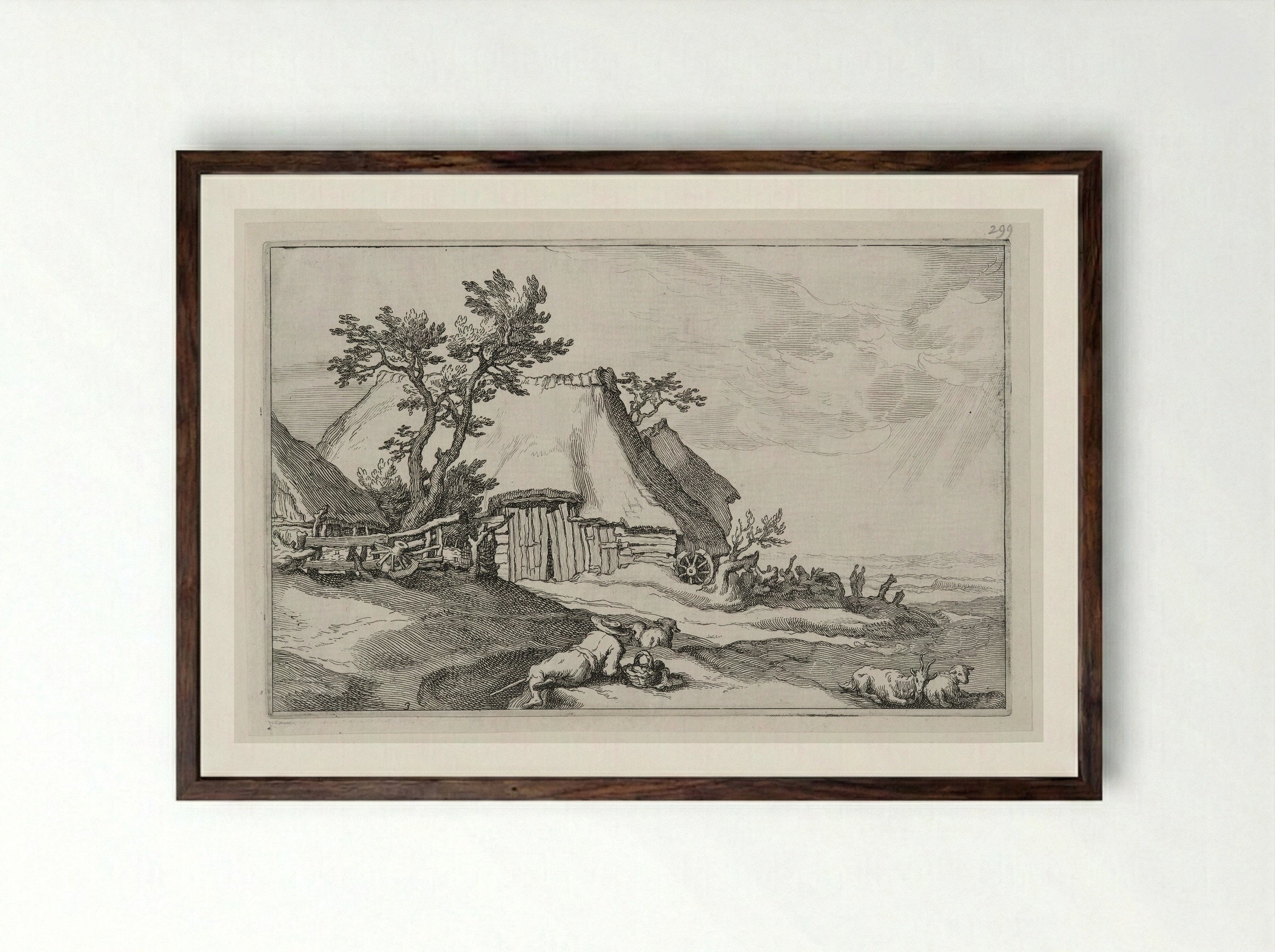 Reclining Shepherd in a Landscape - Boetius Adamsz. Bolswert - Framed Print Dark Wood