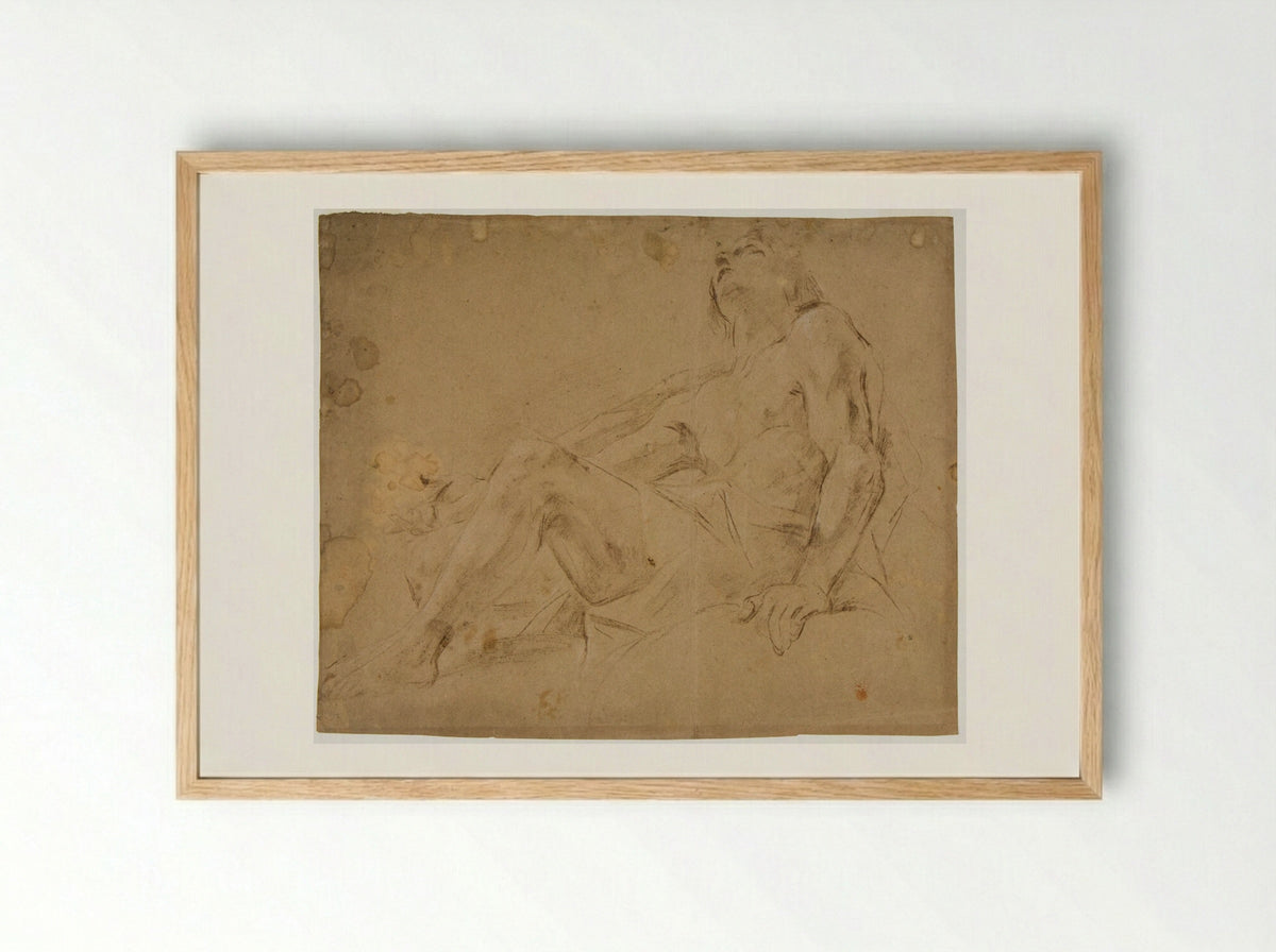 Reclining Youth Looking Upwards - Giovanni Lanfranco - Framed Print Wood