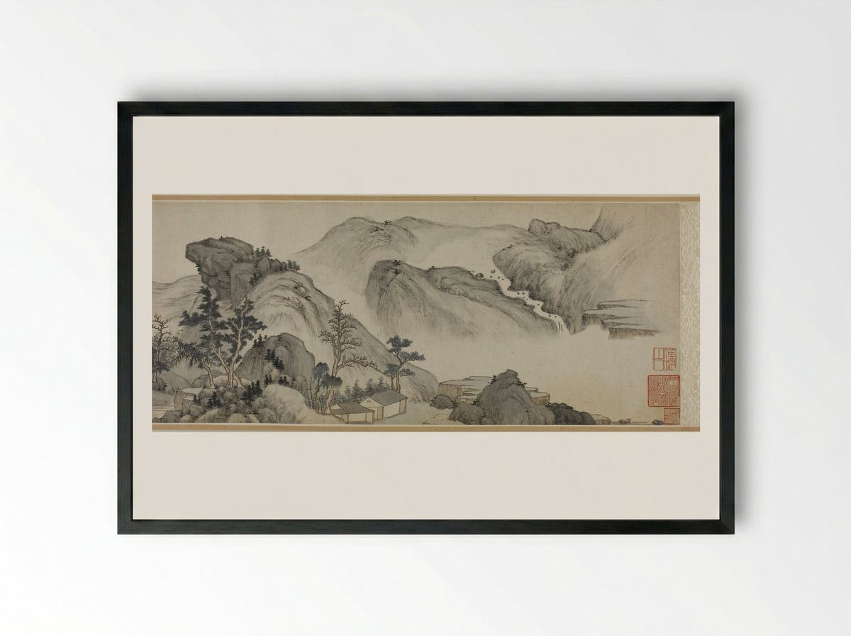 Recluse Dwellings in the Autumn Mountains - Mi Wanzhong - Framed Print Black