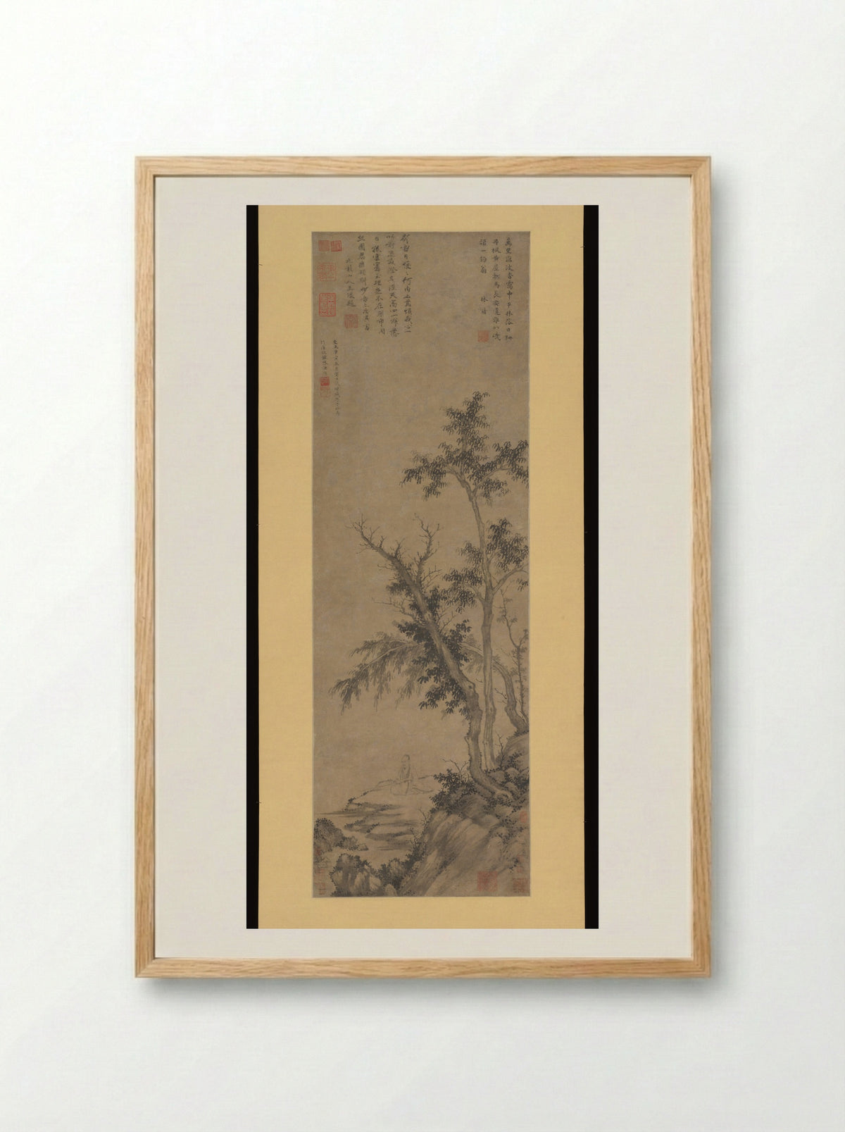 Recluse Fishing by Autumn Trees - Sheng Mao - Framed Print Wood