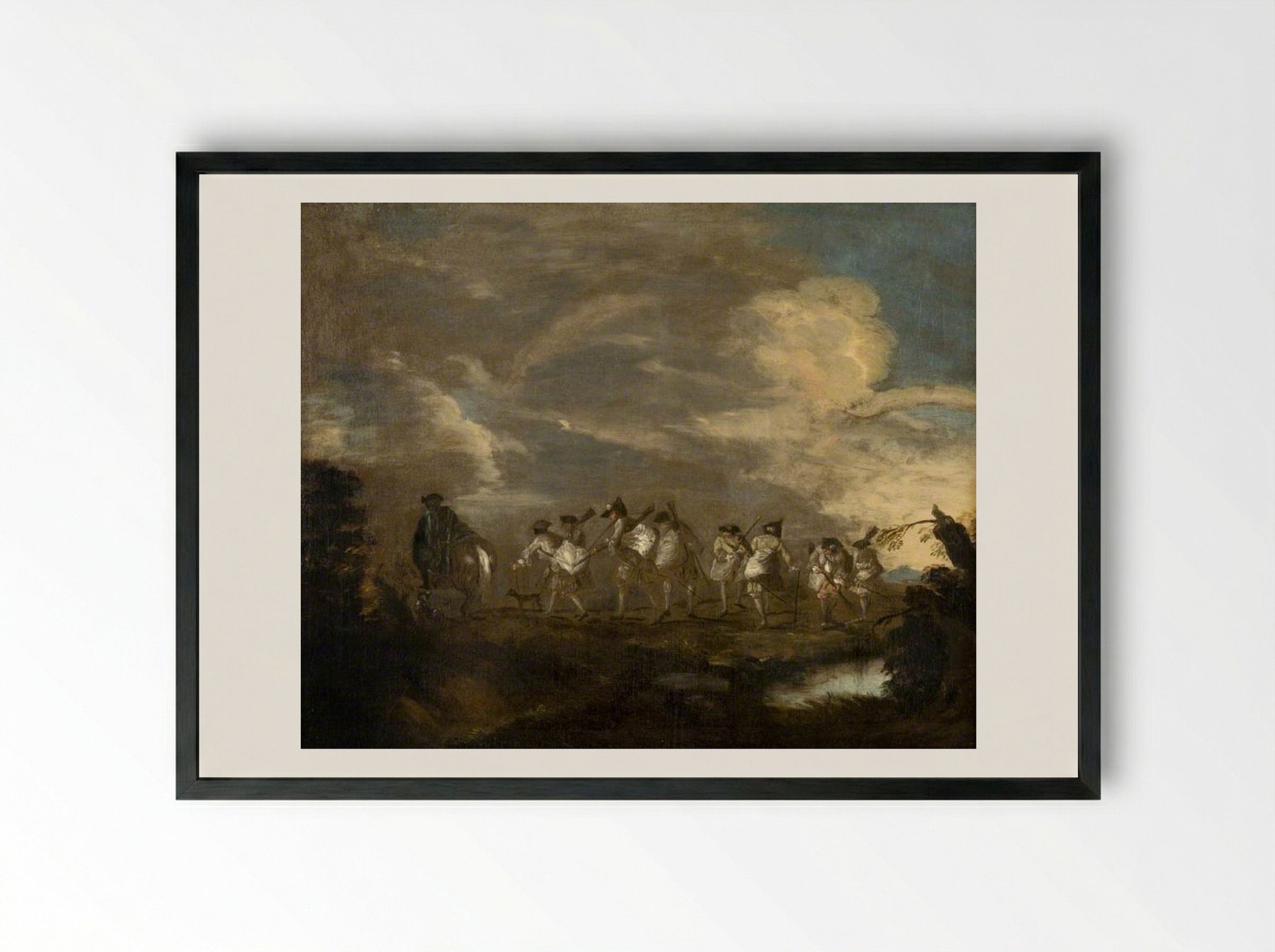 Recruits Going to Join the Regiment - Jean-Antoine Watteau - Framed Print Black