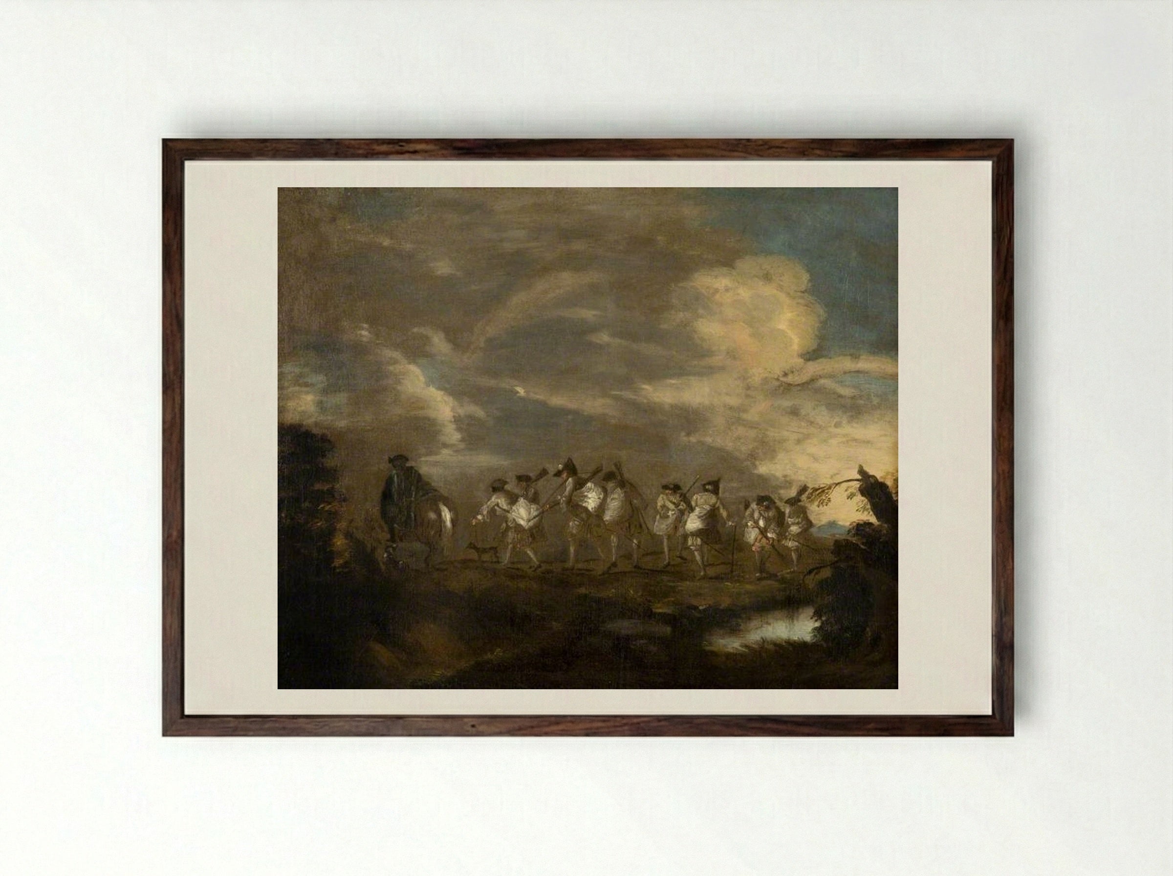 Recruits Going to Join the Regiment - Jean-Antoine Watteau - Framed Print Dark Wood