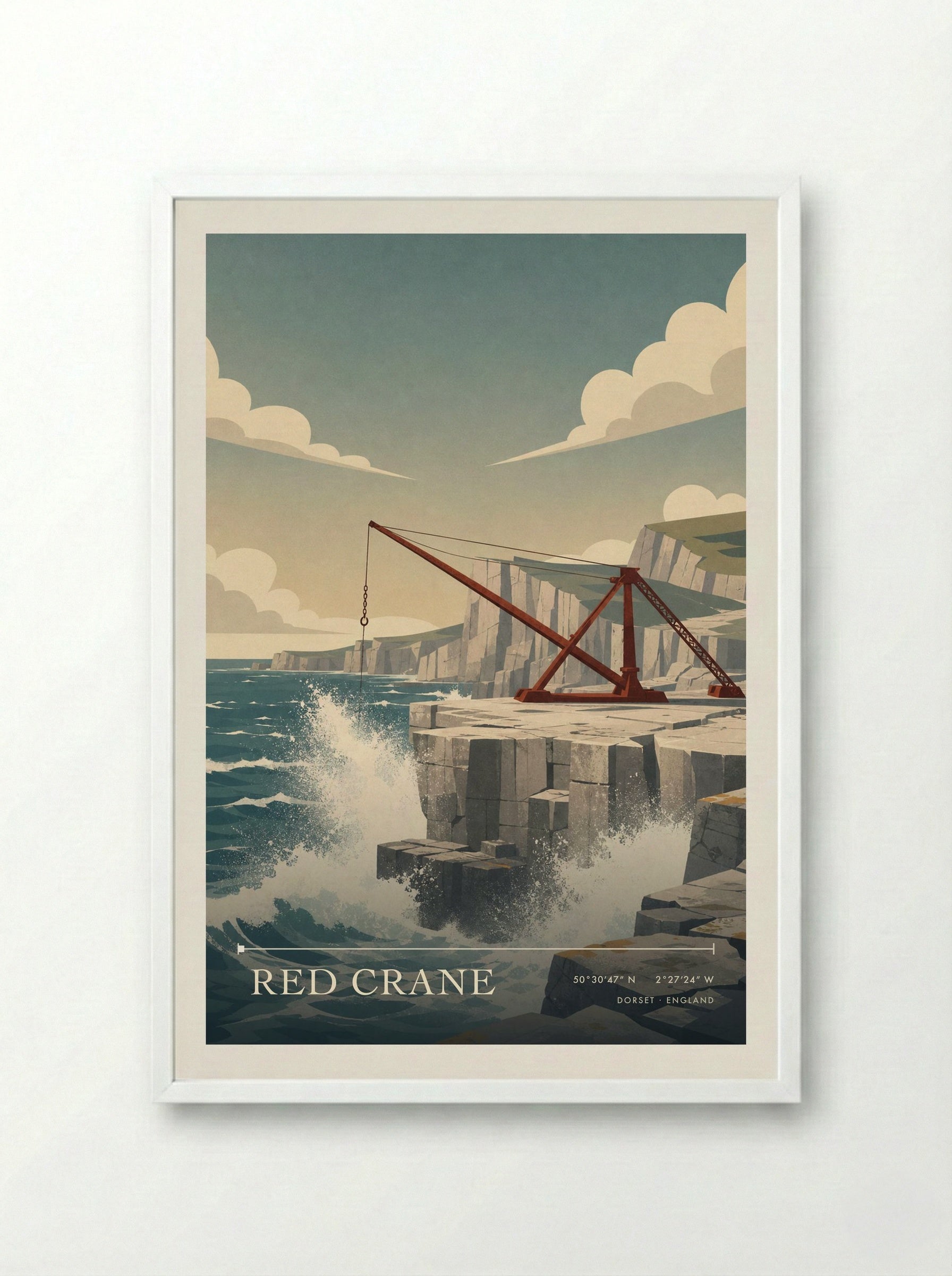 Red Crane Dorset England Travel Poster - Framed Print White