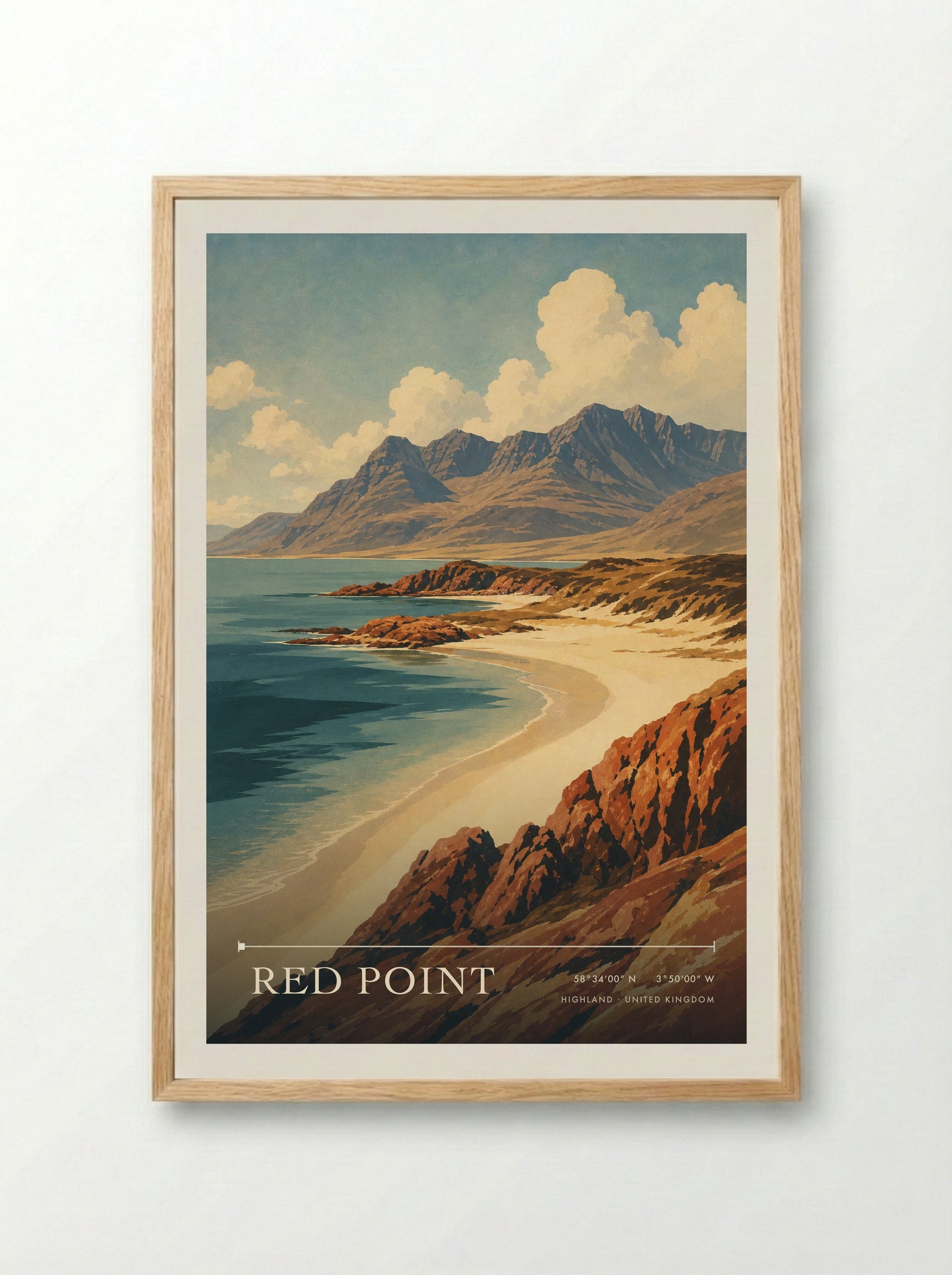 Red Point Highland United Kingdom Travel Poster - Framed Print Wood