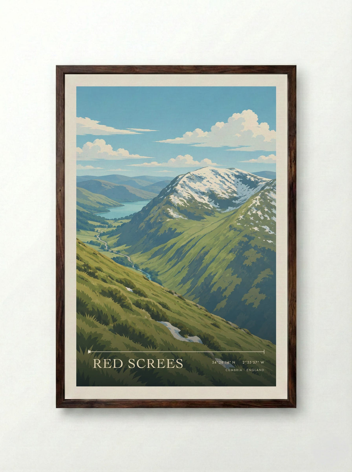 Red Screes, Cumbria | Travel Poster - Framed Print Dark Wood