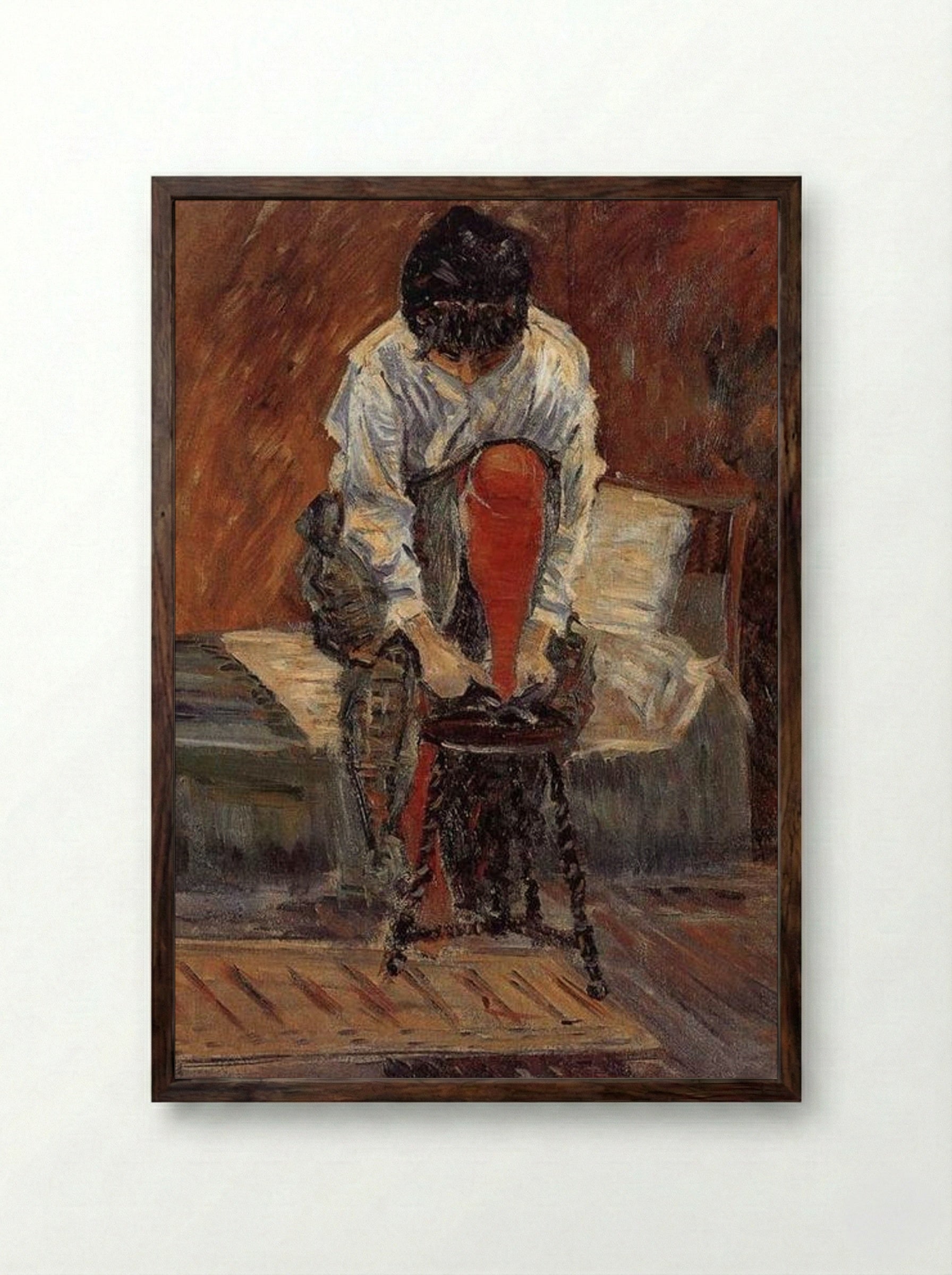 Red Silk Stockings - Paul Signac - Framed Print Dark Wood