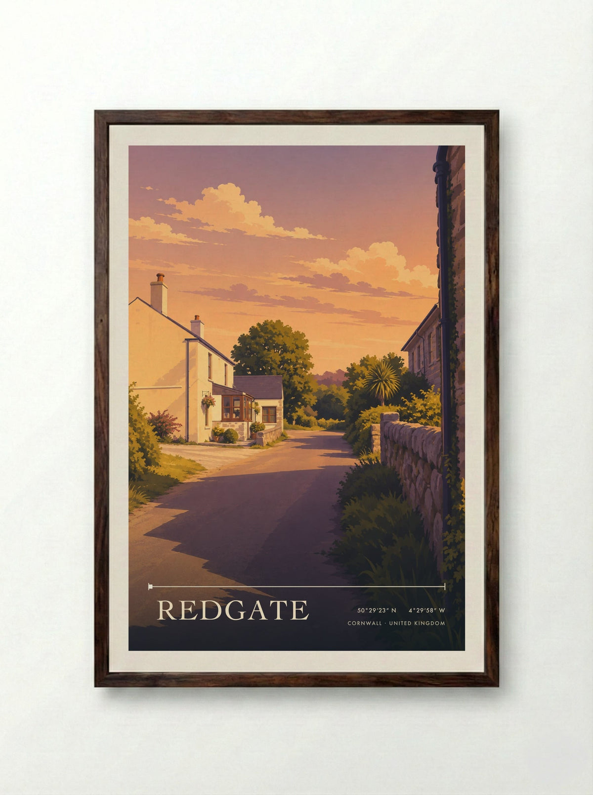 Redgate, Cornwall | Travel Poster - Framed Print Dark Wood