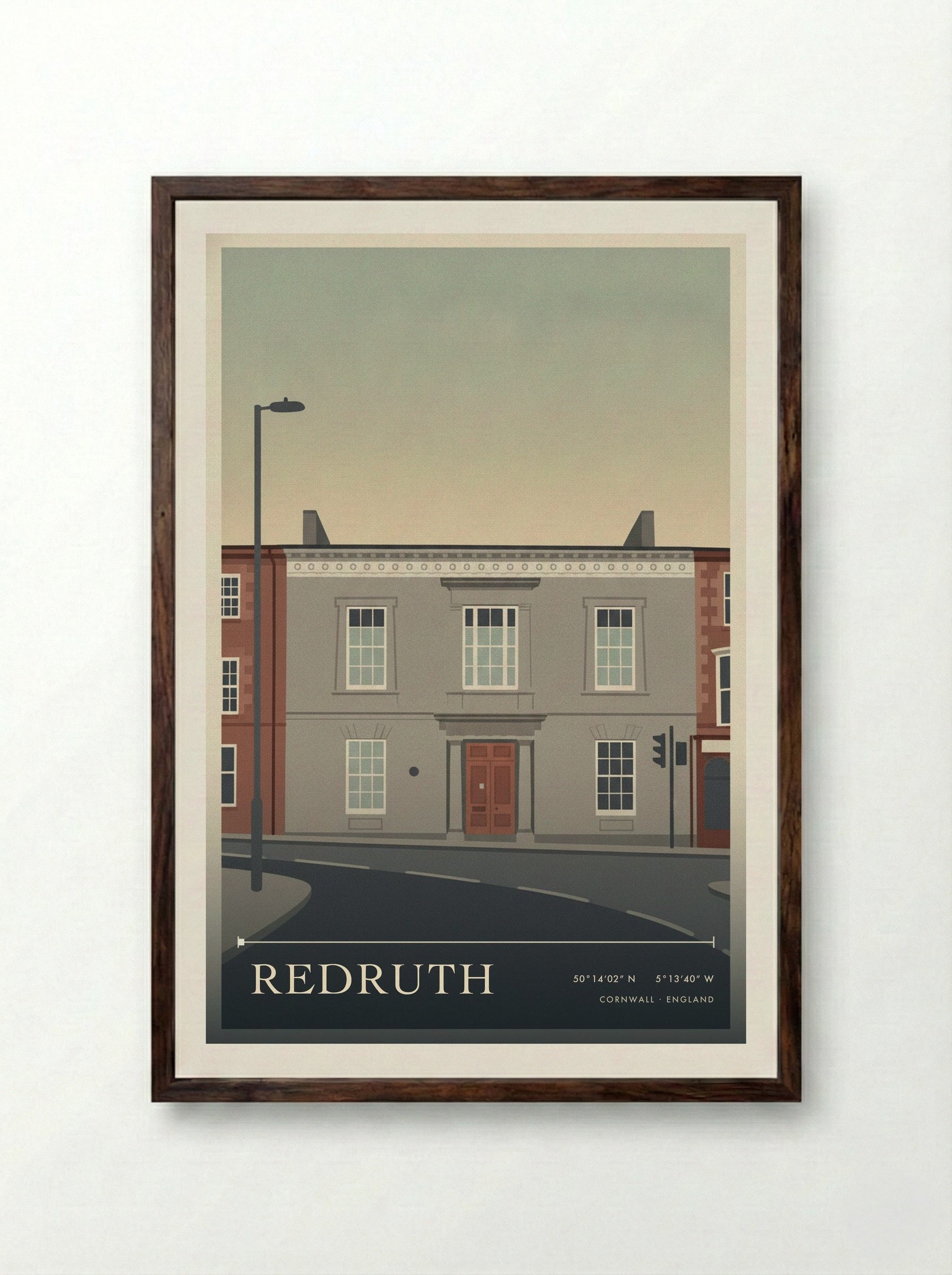 Redruth Cornwall England Travel Poster - Framed Print Dark Wood