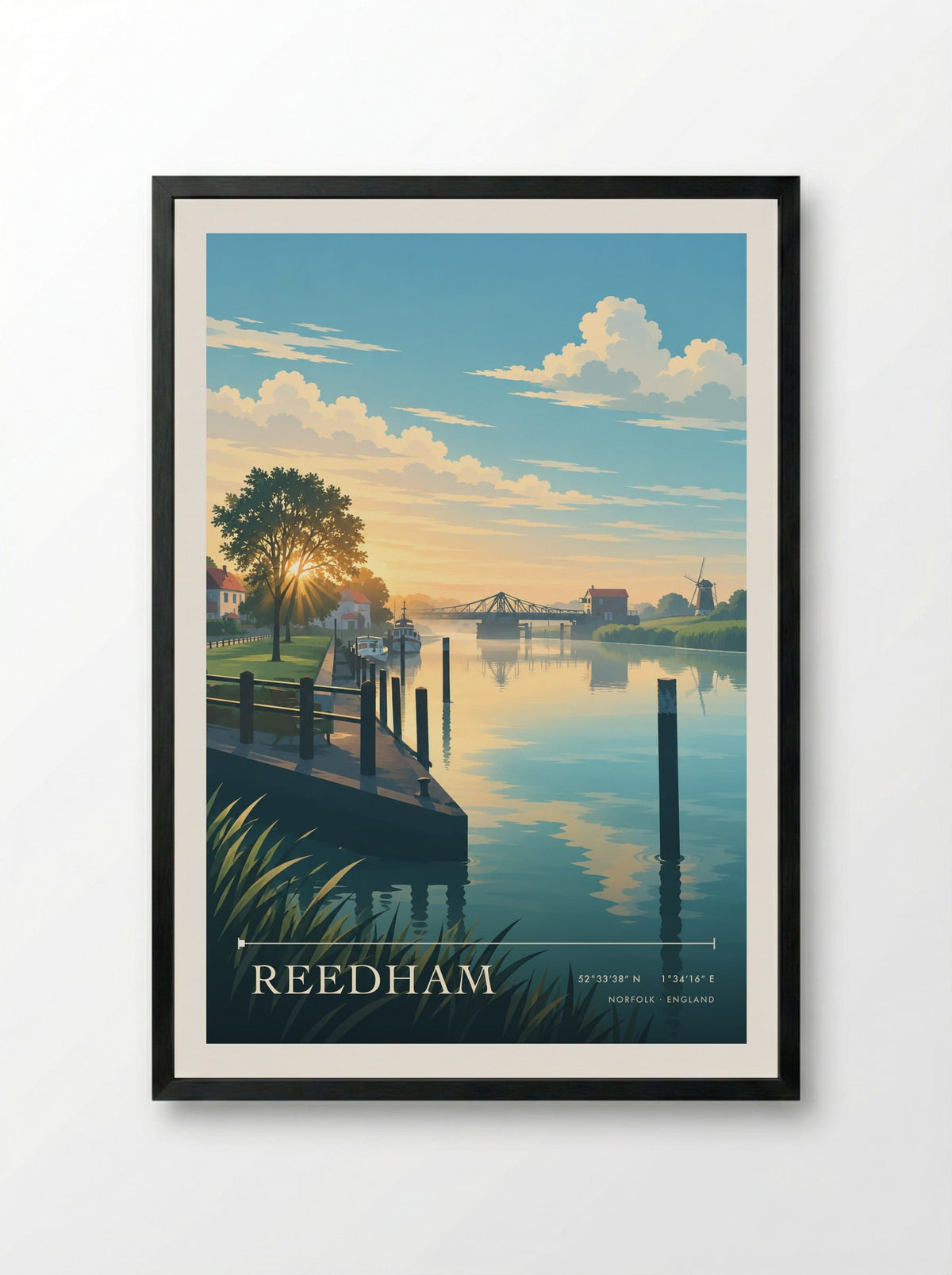 Reedham, Norfolk | Travel Poster - Framed Print Black