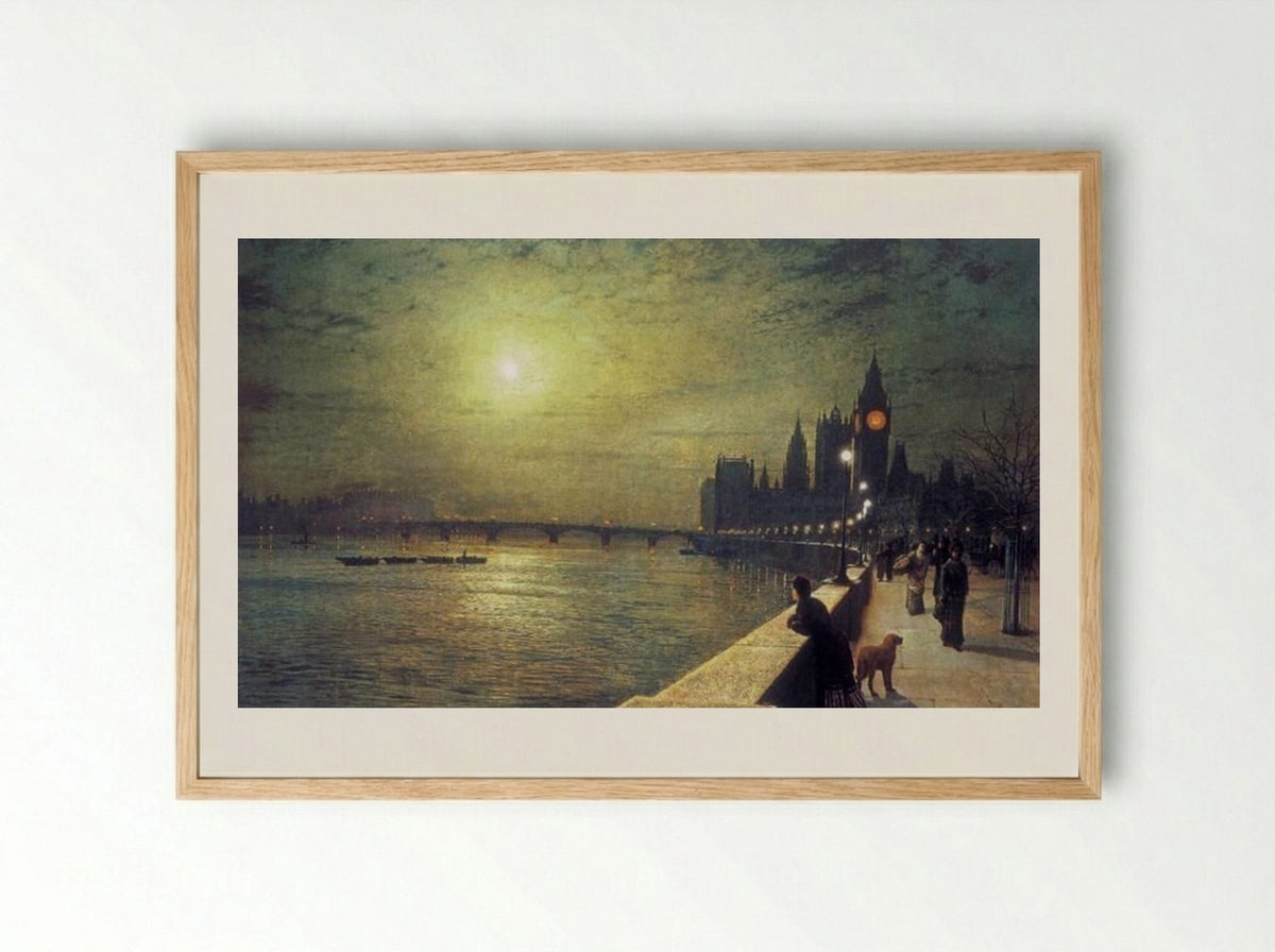 Reflections on the Thames, Westminster - John Atkinson Grimshaw - Framed Print Wood