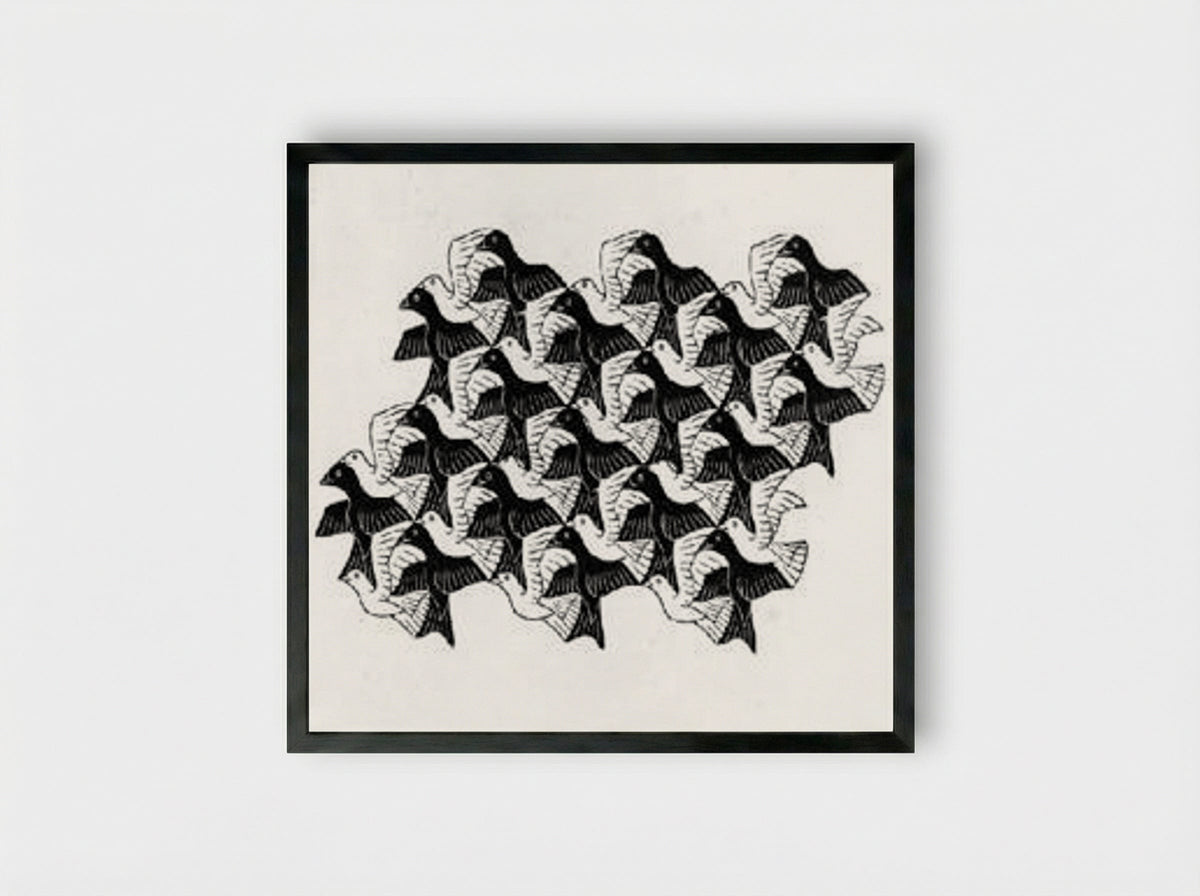 Regular Division of the Plane with Birds - M.C. Escher - Framed Print Black