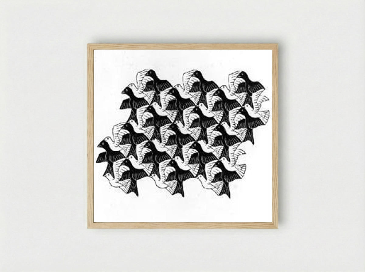 Regular Division of the Plane with Birds - M.C. Escher - Framed Print Wood