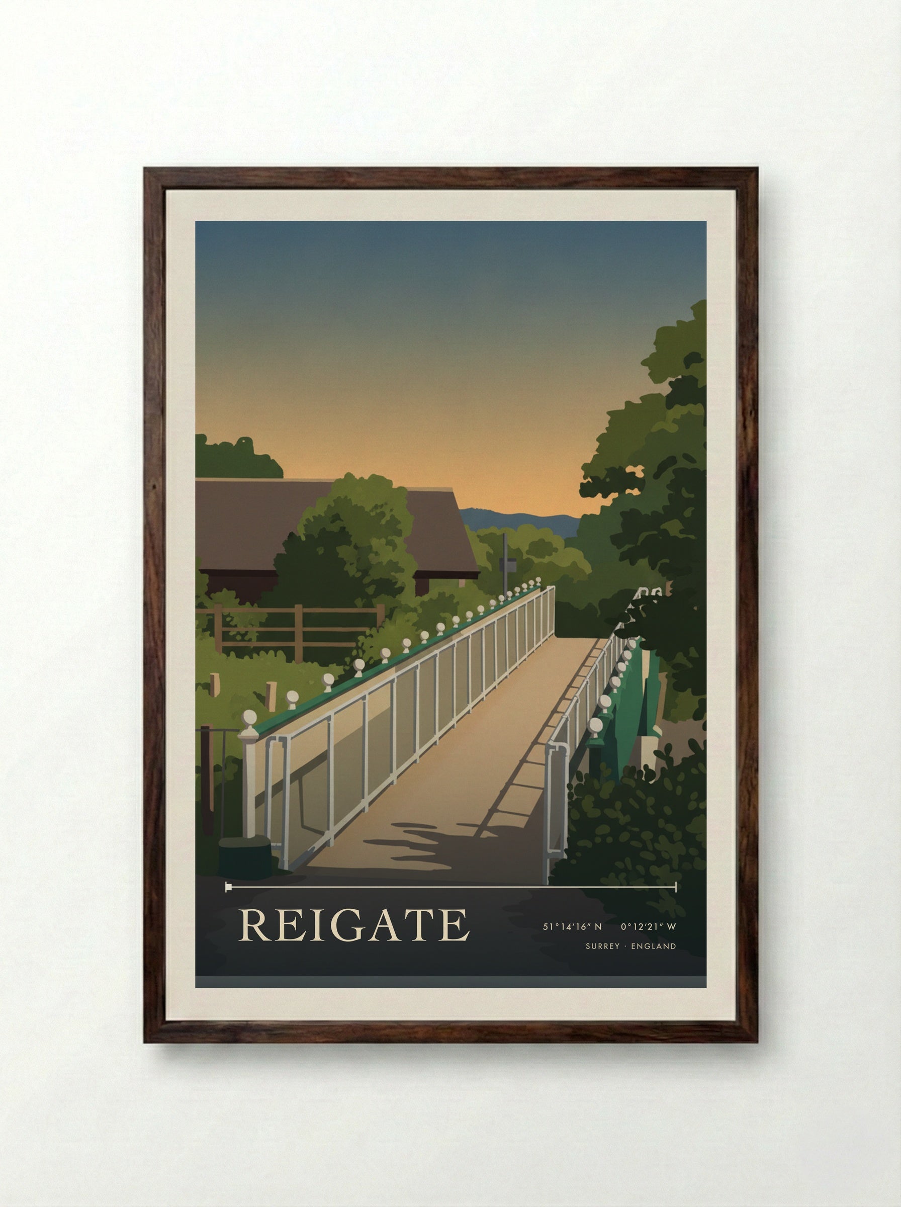 Reigate Surrey England Travel Poster - Framed Print Dark Wood