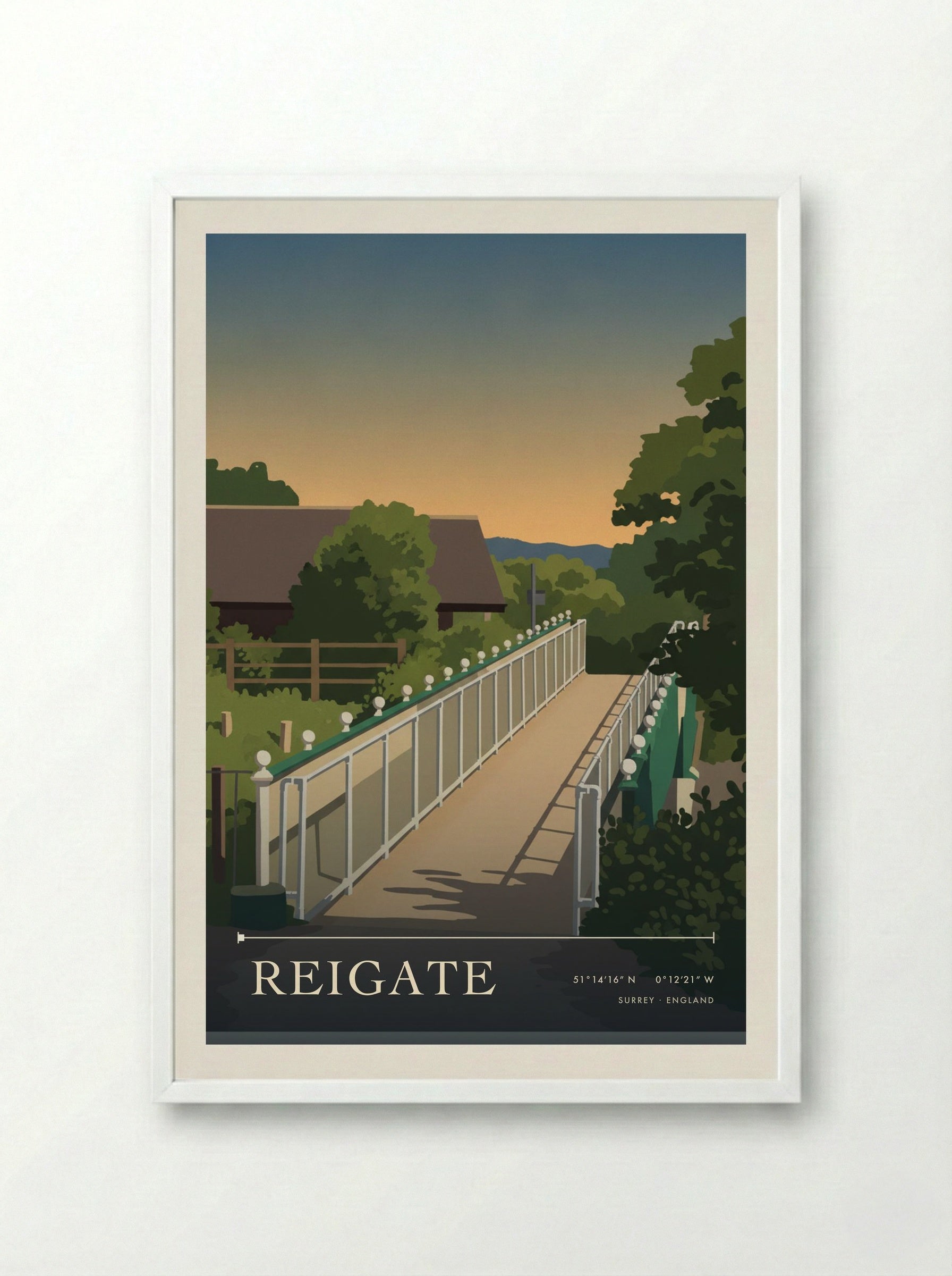 Reigate Surrey England Travel Poster - Framed Print White
